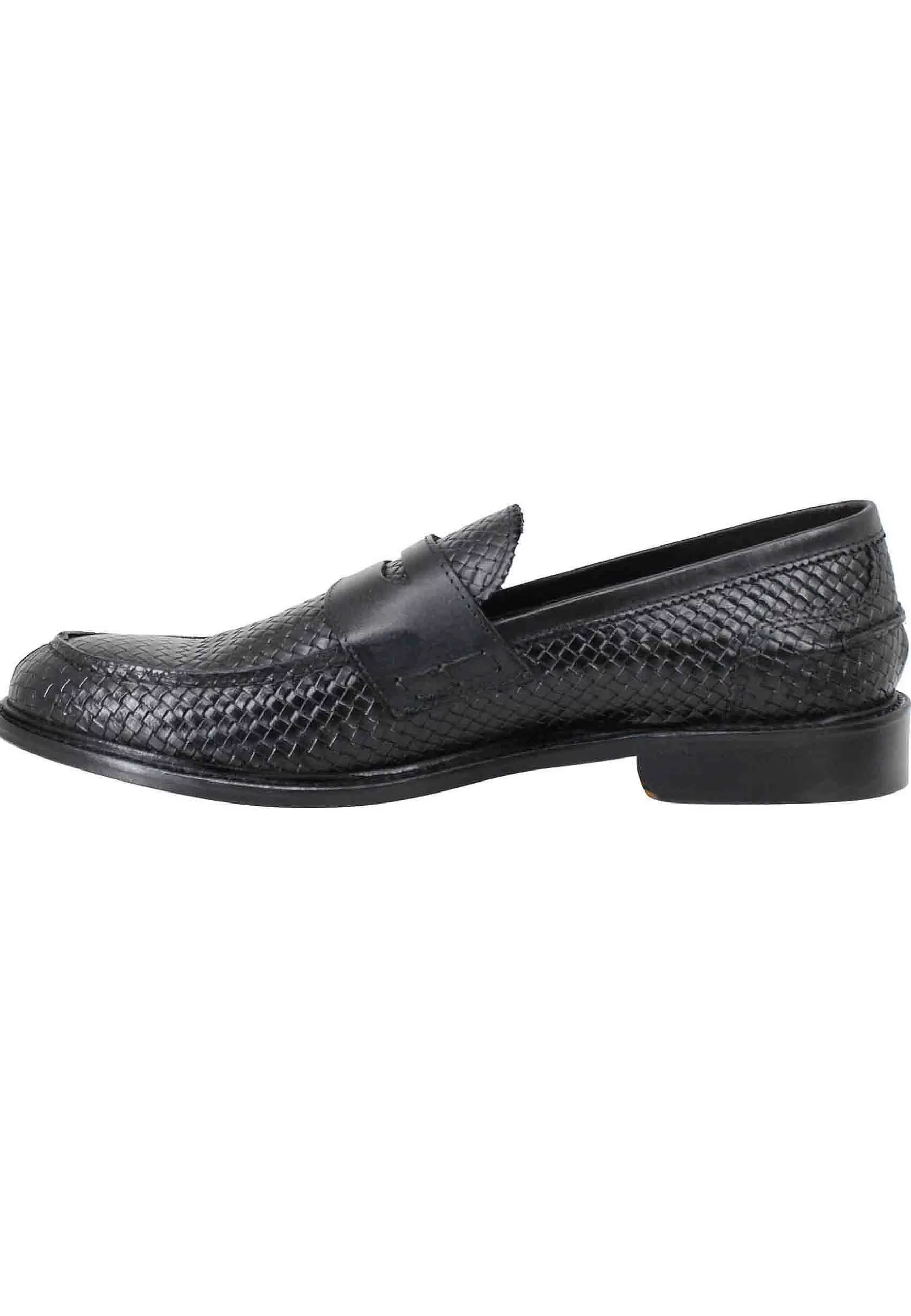 Mocassini Uomo In Pelle Intrecciata Nera Con Suola In Cuoio Cucita** Flash Sale
