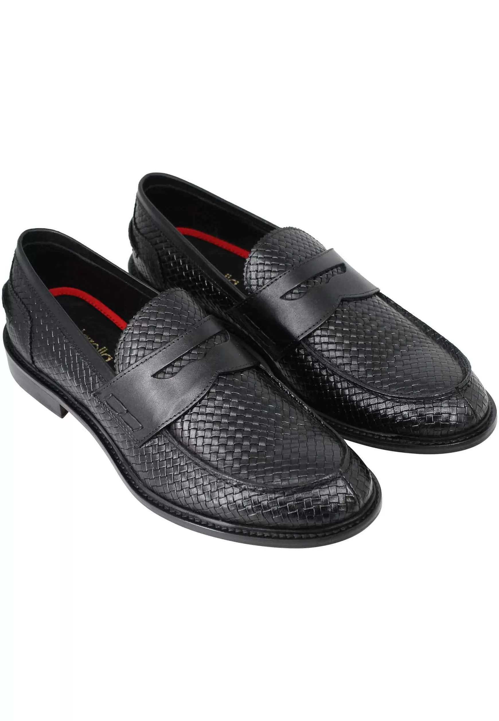 Mocassini Uomo In Pelle Intrecciata Nera Con Suola In Cuoio Cucita** Flash Sale