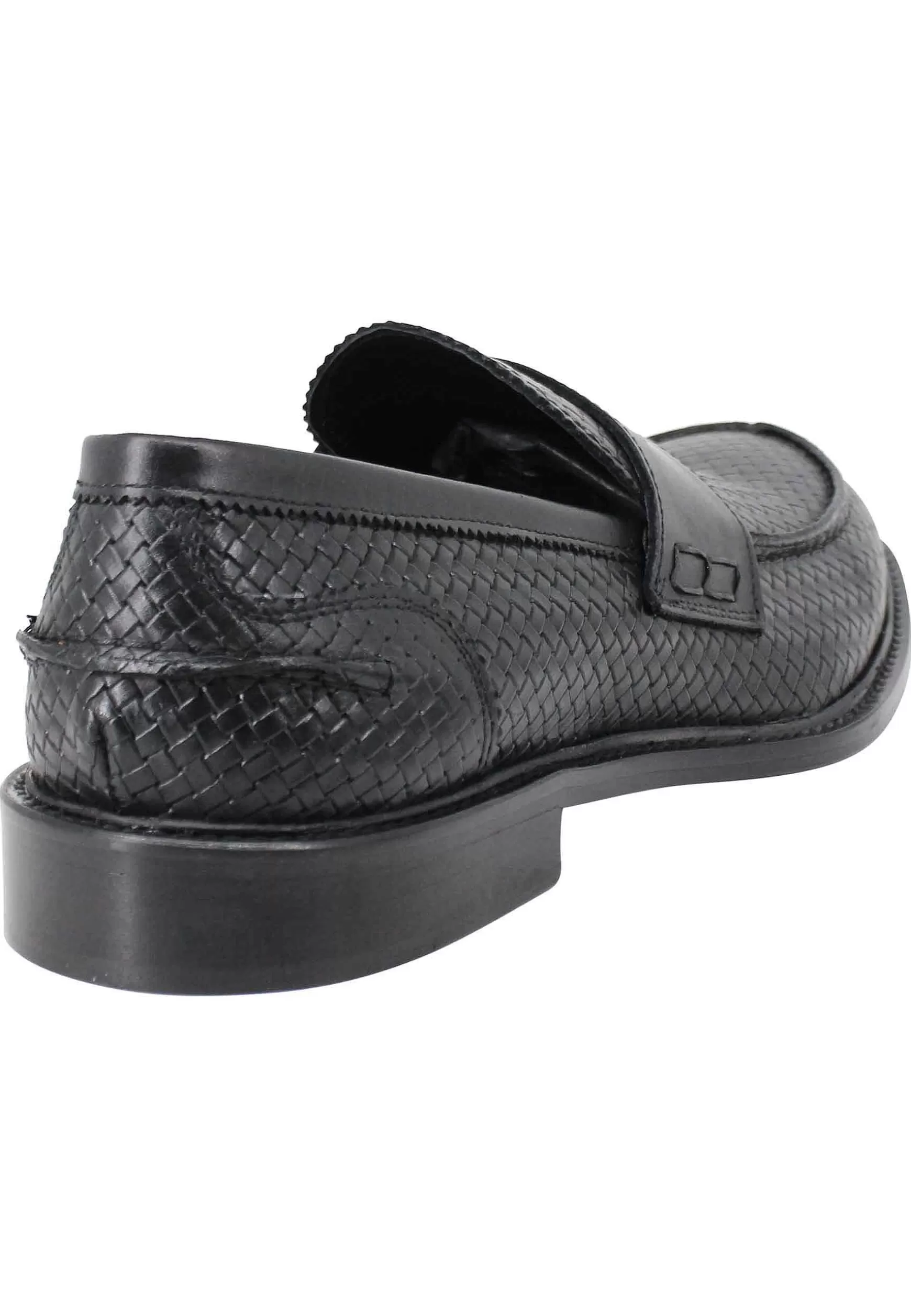 Mocassini Uomo In Pelle Intrecciata Nera Con Suola In Cuoio Cucita** Flash Sale