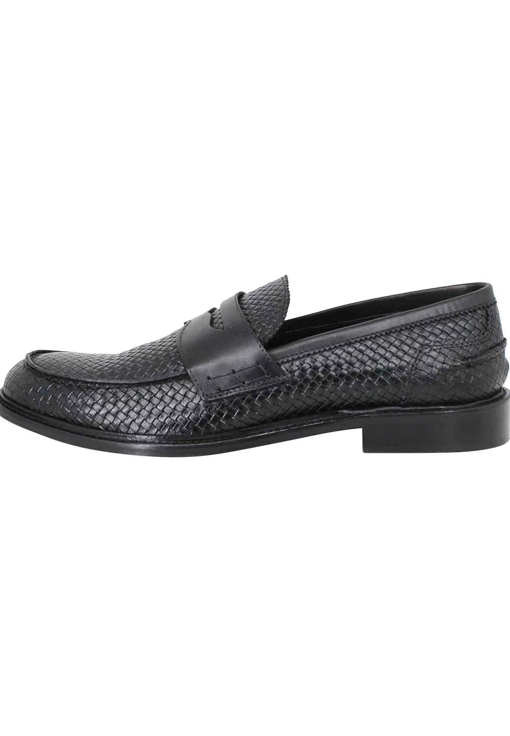 Mocassini Uomo In Pelle Intrecciata Nera Con Suola In Cuoio Cucita** Flash Sale