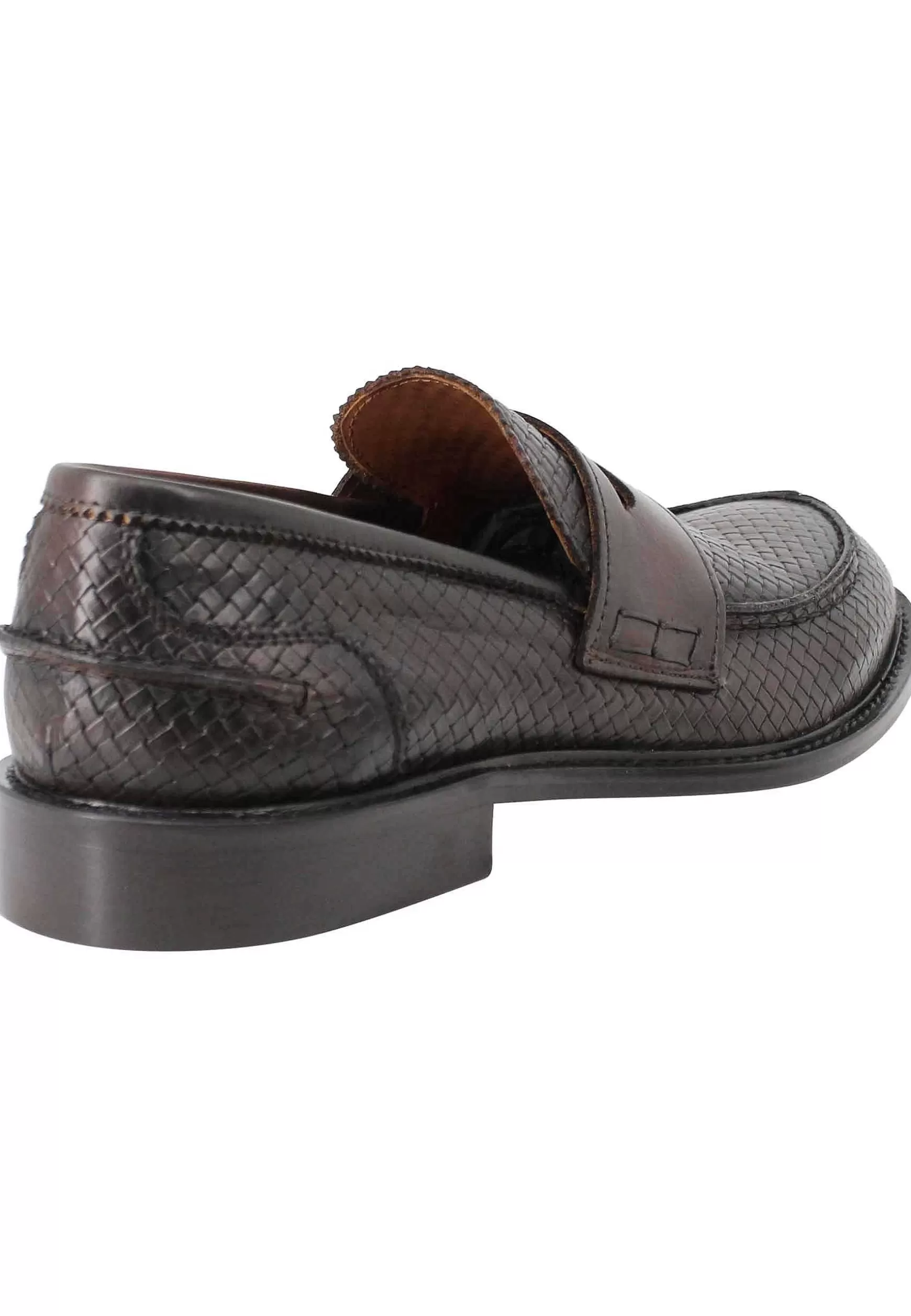 Mocassini Uomo In Pelle Intrecciata Testa Di Moro Con Suola In Cuoio Cucita** Discount