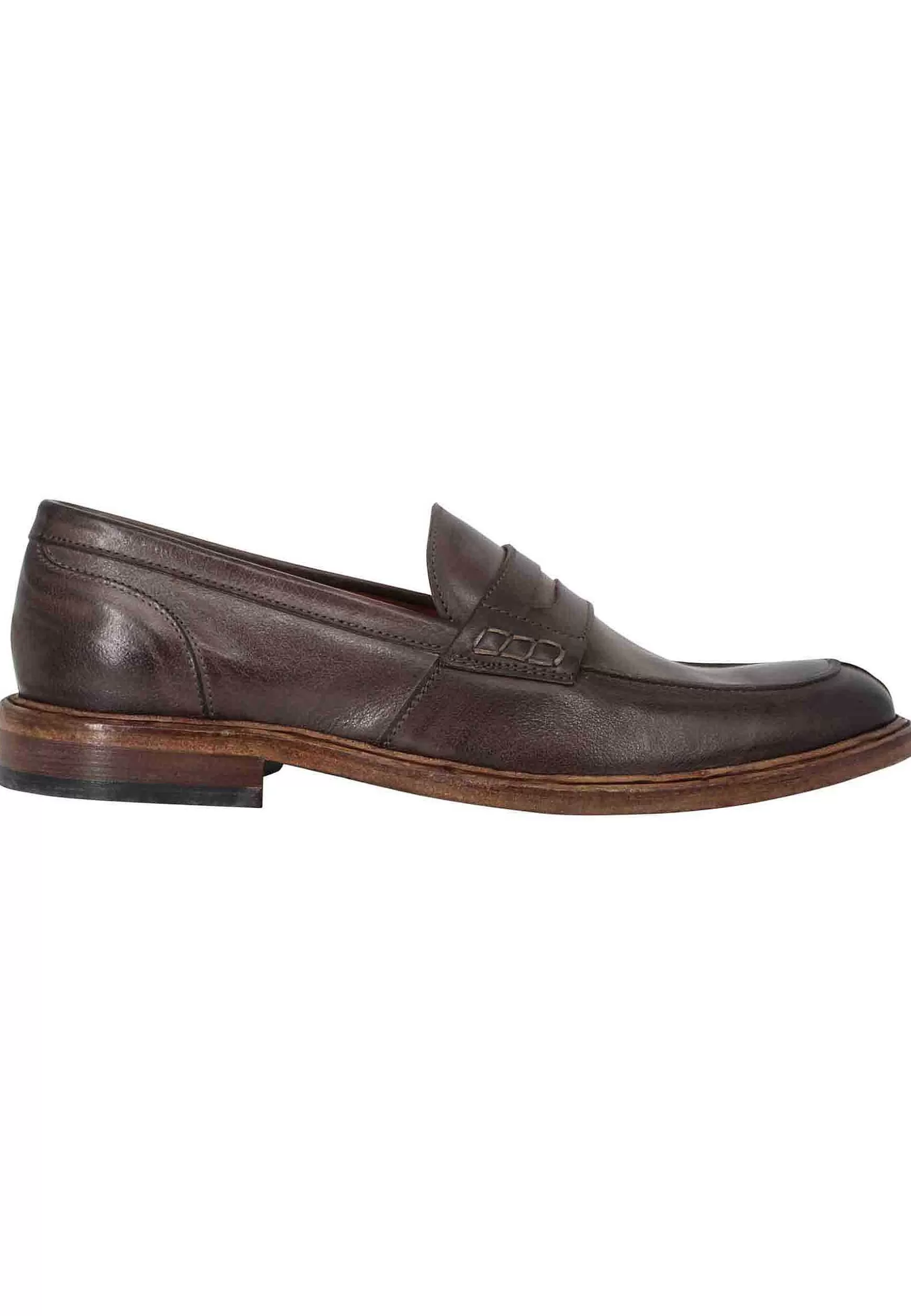 Mocassini Uomo In Pelle Marrone Con Bendina E Suola In Cuoio Cucita** Store