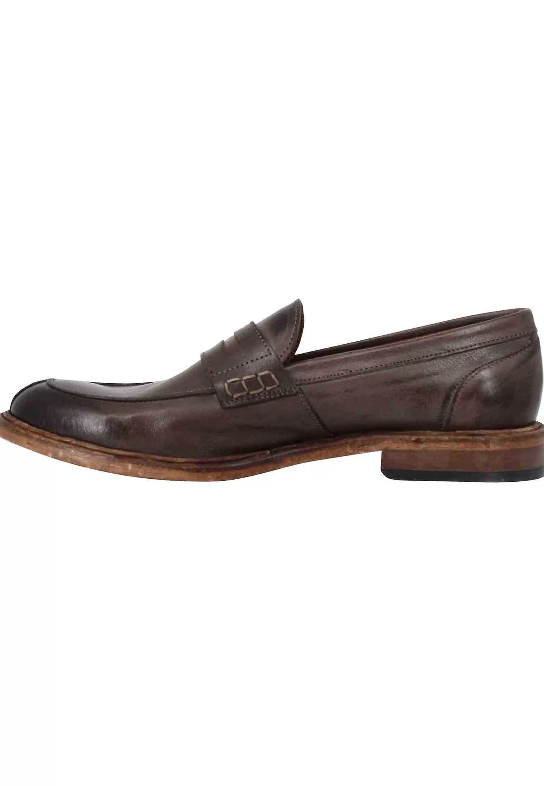 Mocassini Uomo In Pelle Marrone Con Bendina E Suola In Cuoio Cucita** Store