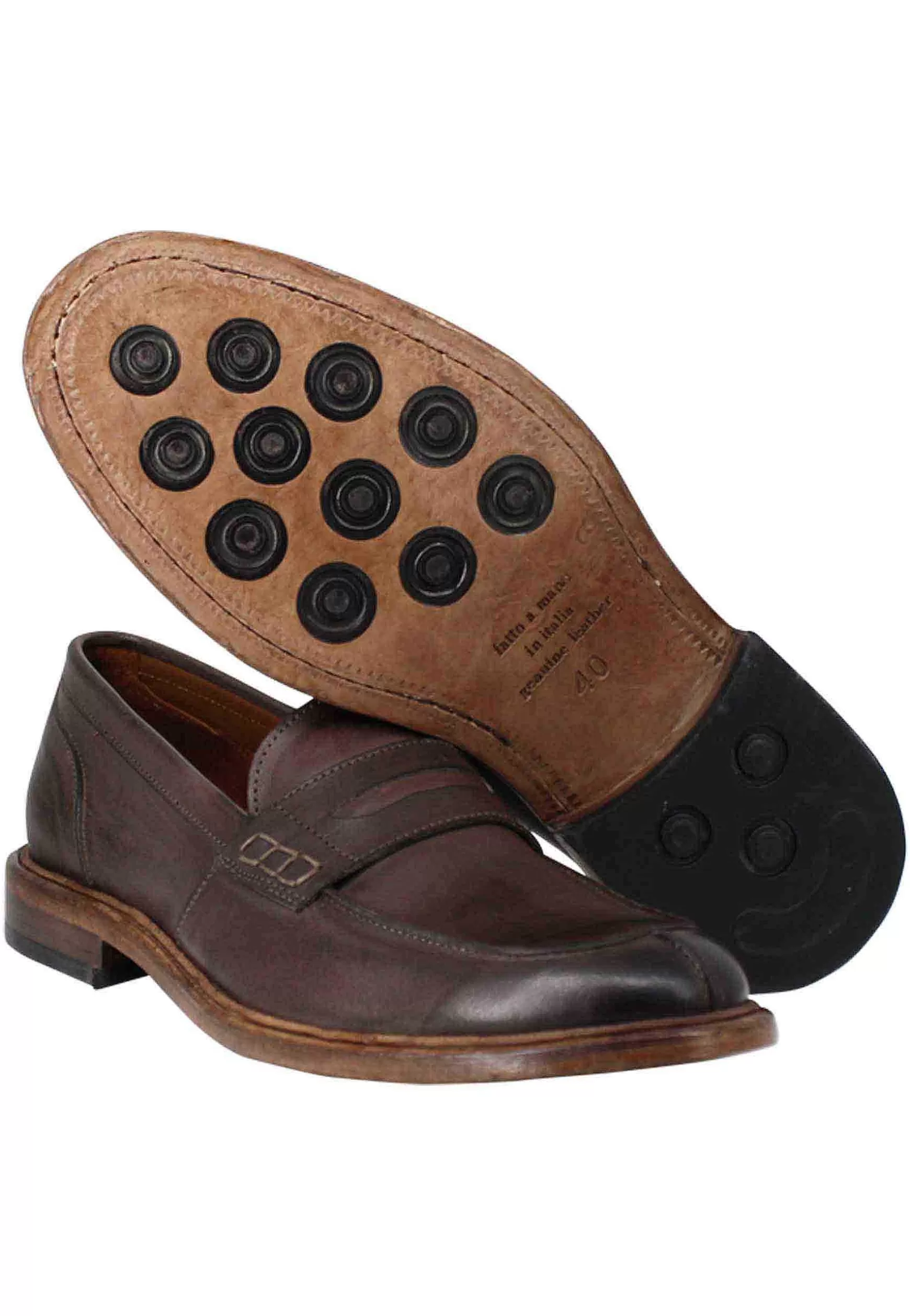 Mocassini Uomo In Pelle Marrone Con Bendina E Suola In Cuoio Cucita** Store
