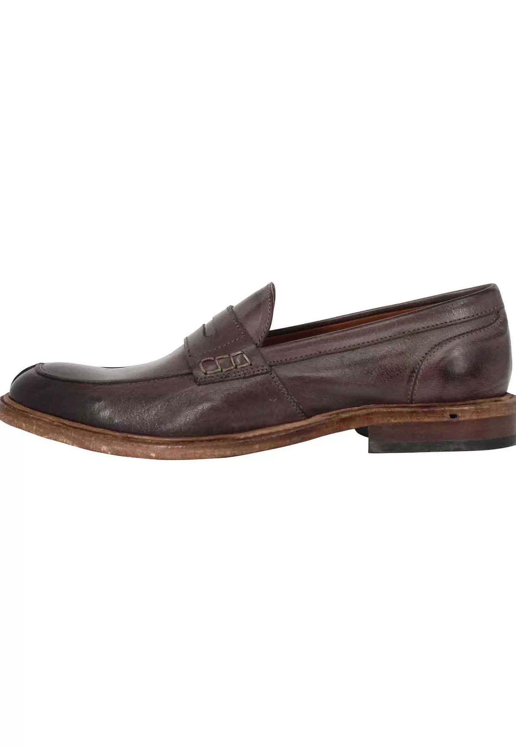 Mocassini Uomo In Pelle Marrone Con Bendina E Suola In Cuoio Cucita** Store