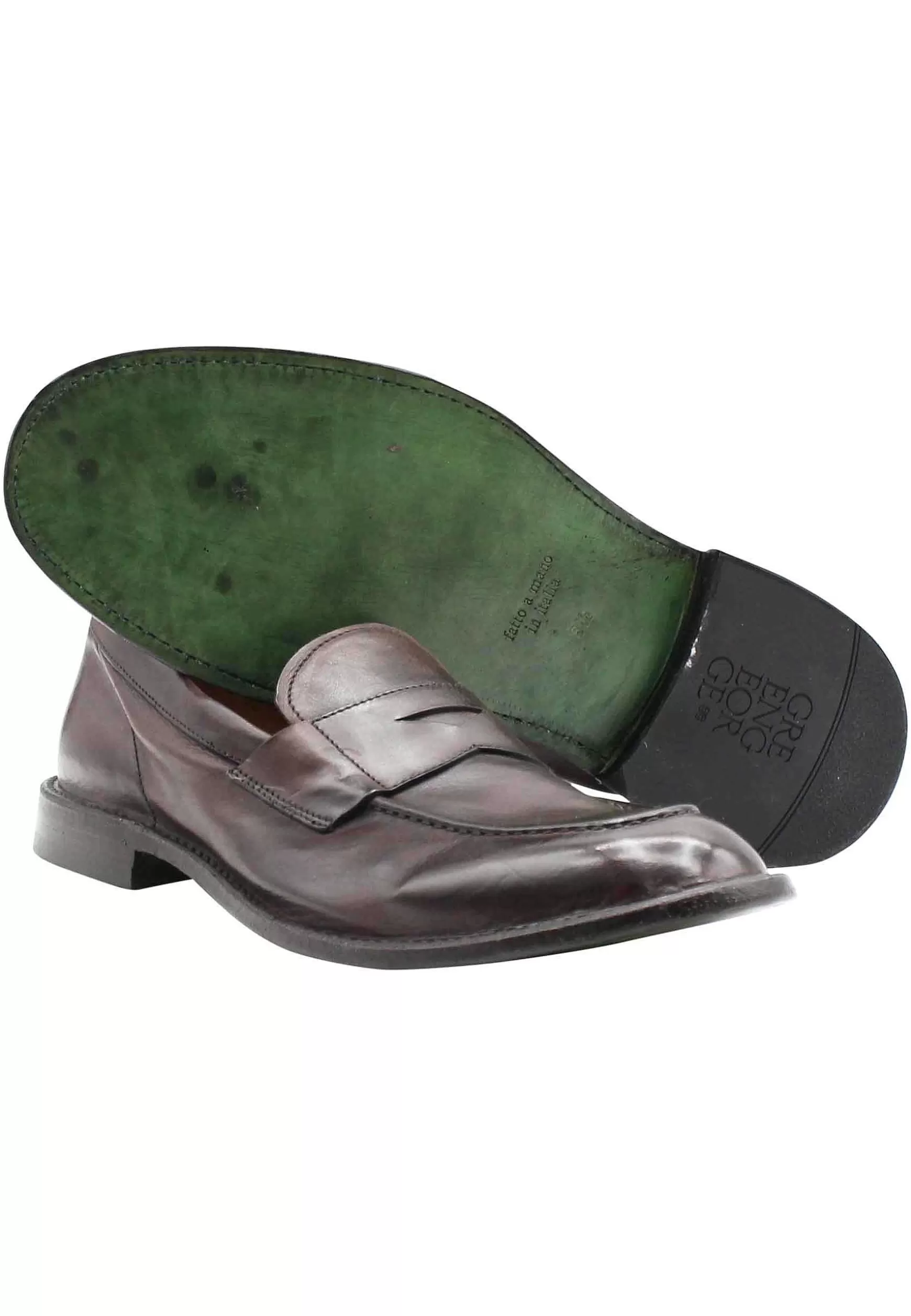 Mocassini Uomo In Pelle Marrone Con Suola In Cuoio Cucita*Green George Cheap