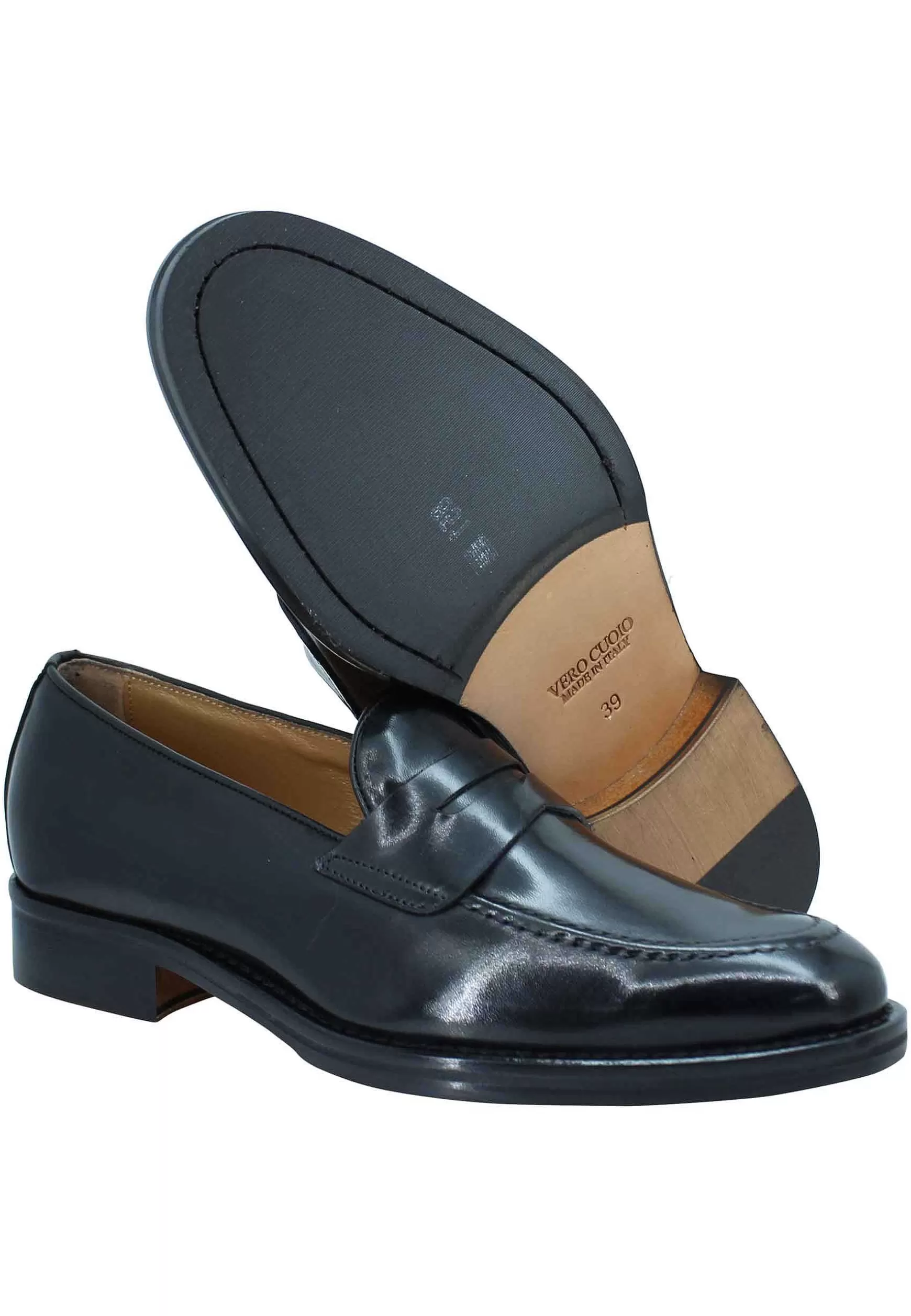 Mocassini Uomo In Pelle Nera Con Punta Affusolata E Suola In Cuoio** Store