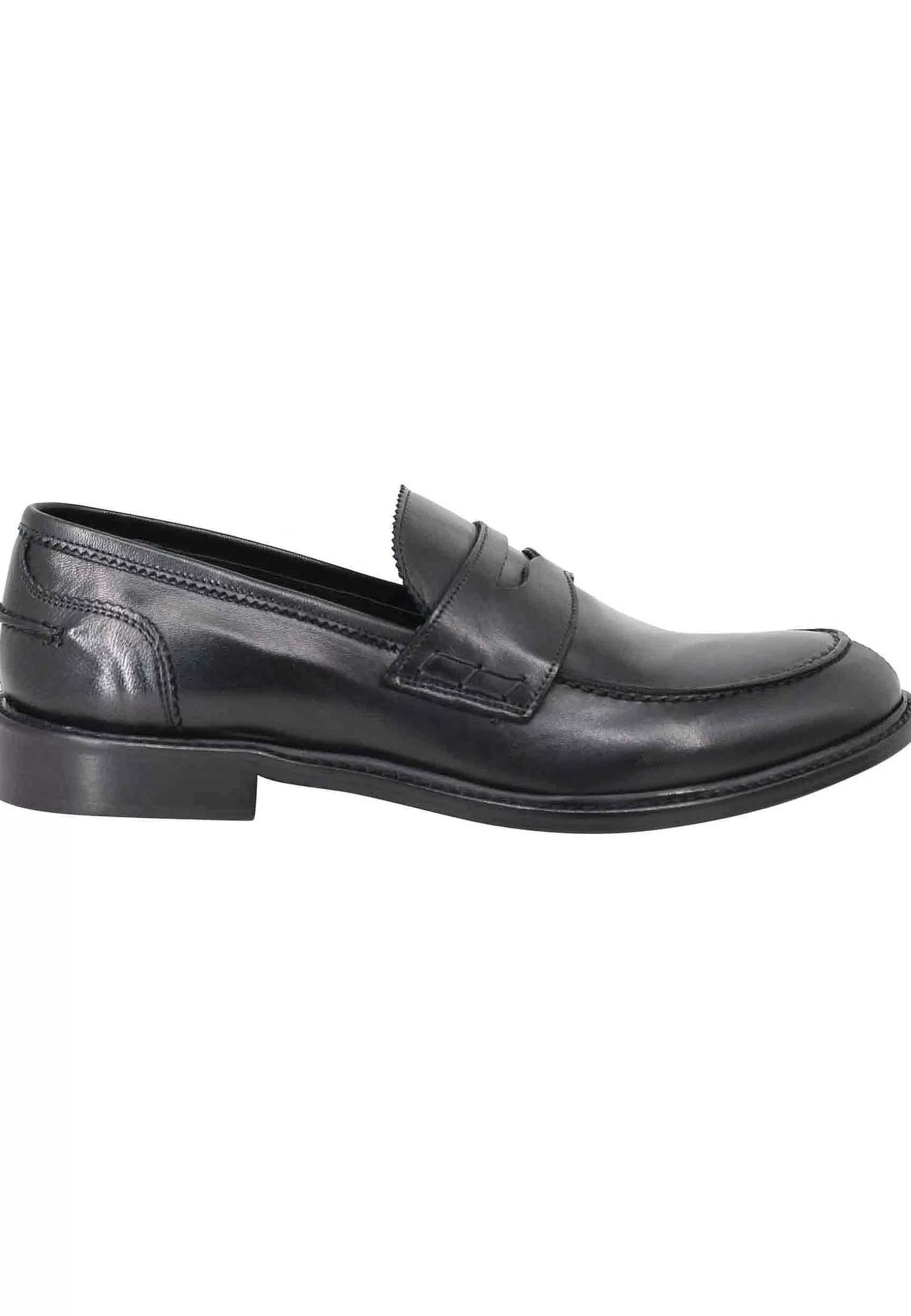 Mocassini Uomo In Pelle Nera Con Suola In Cuoio Cucita** Store