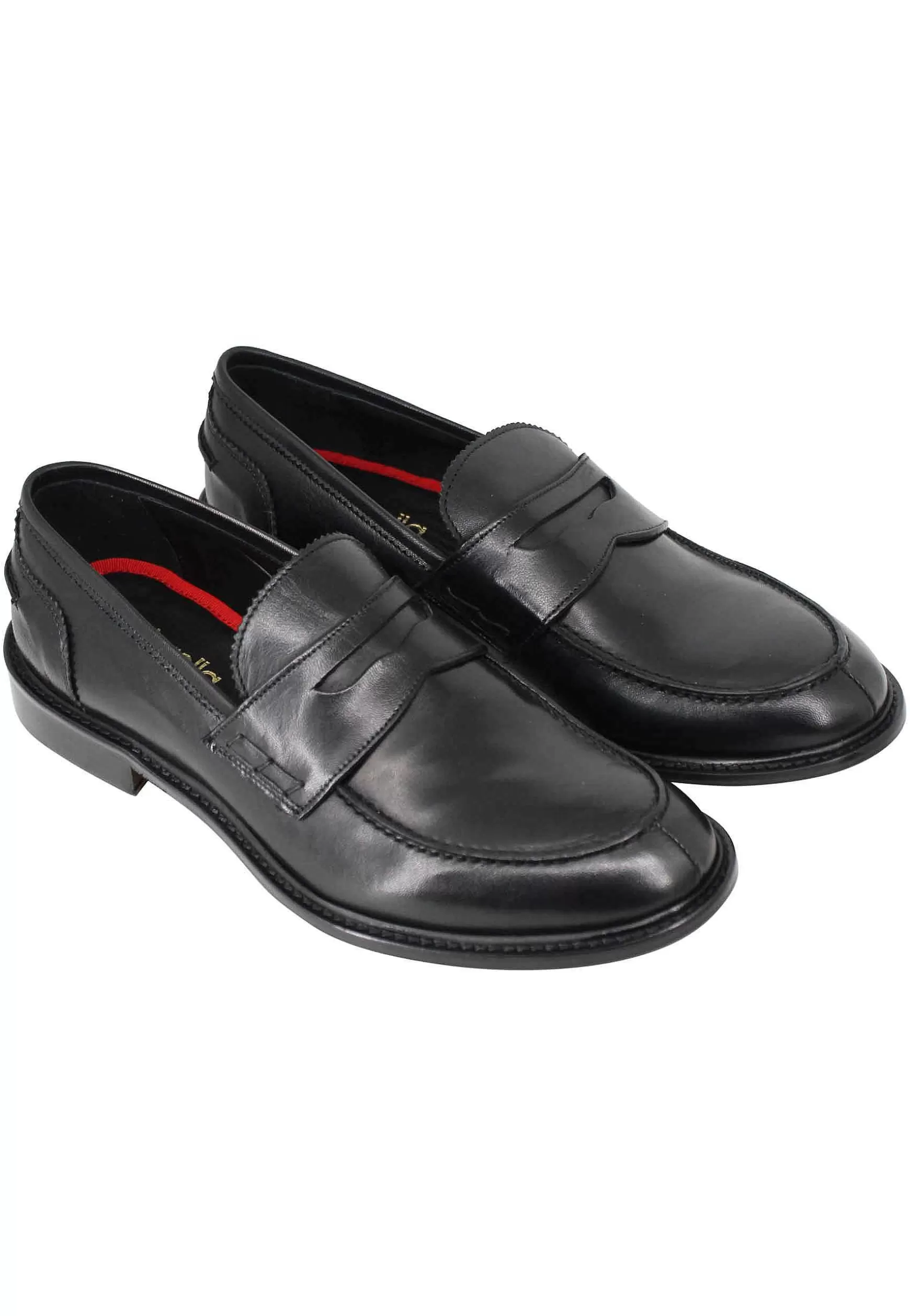 Mocassini Uomo In Pelle Nera Con Suola In Cuoio Cucita** Store