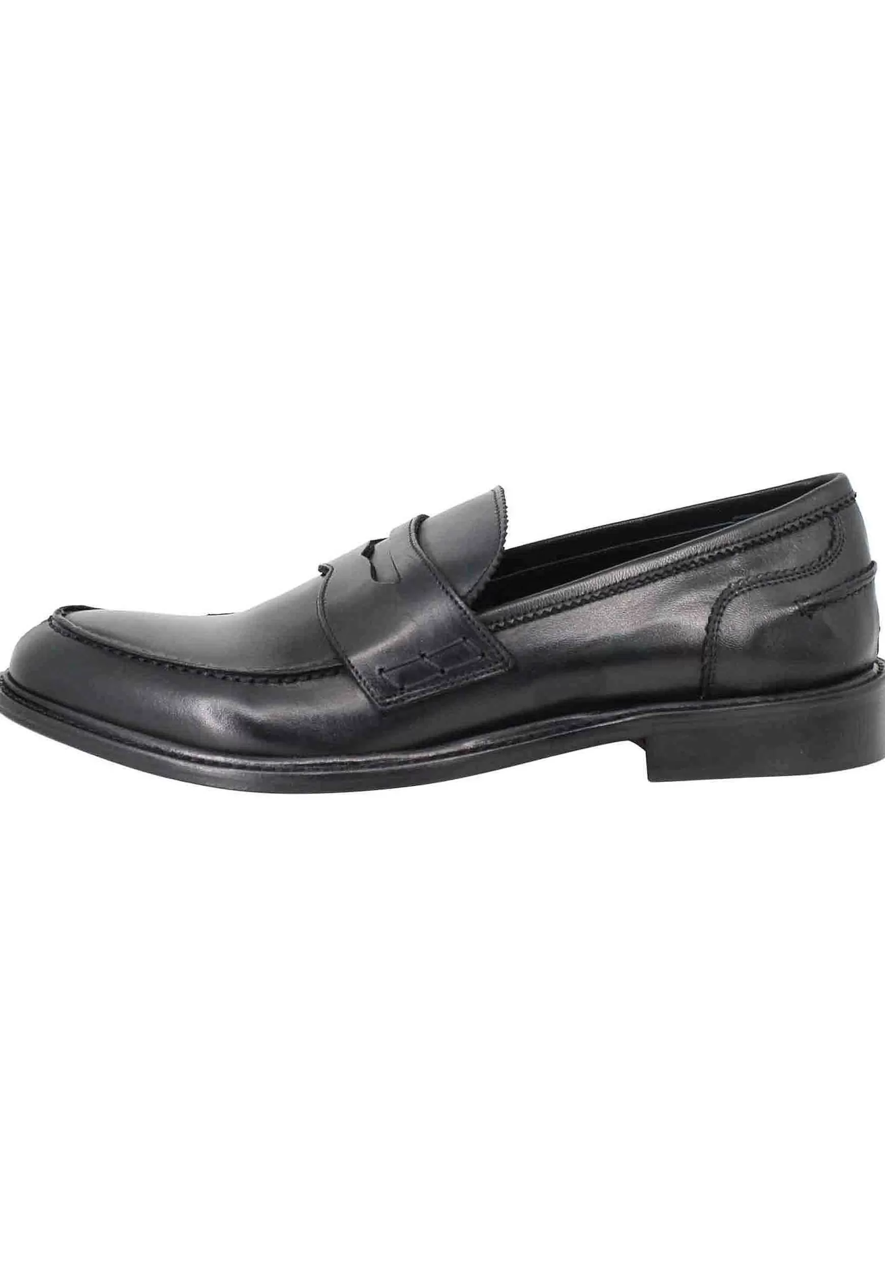 Mocassini Uomo In Pelle Nera Con Suola In Cuoio Cucita** Store