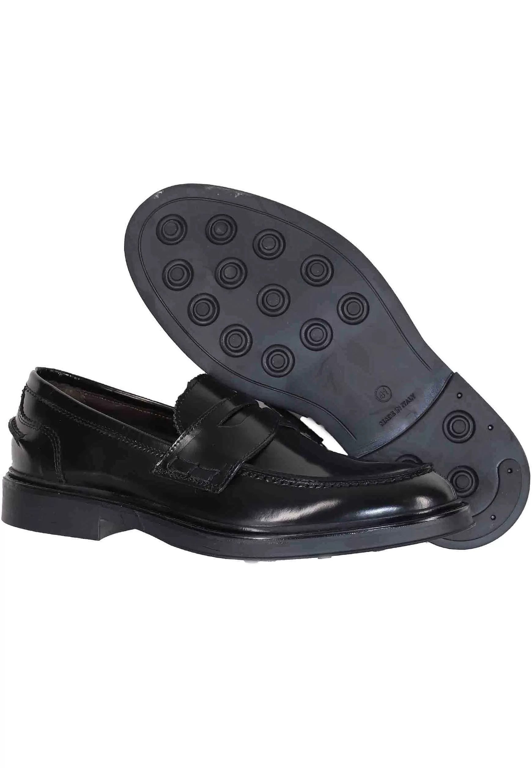 Mocassini Uomo In Pelle Nera Lucida Con Suola In Gomma** Clearance