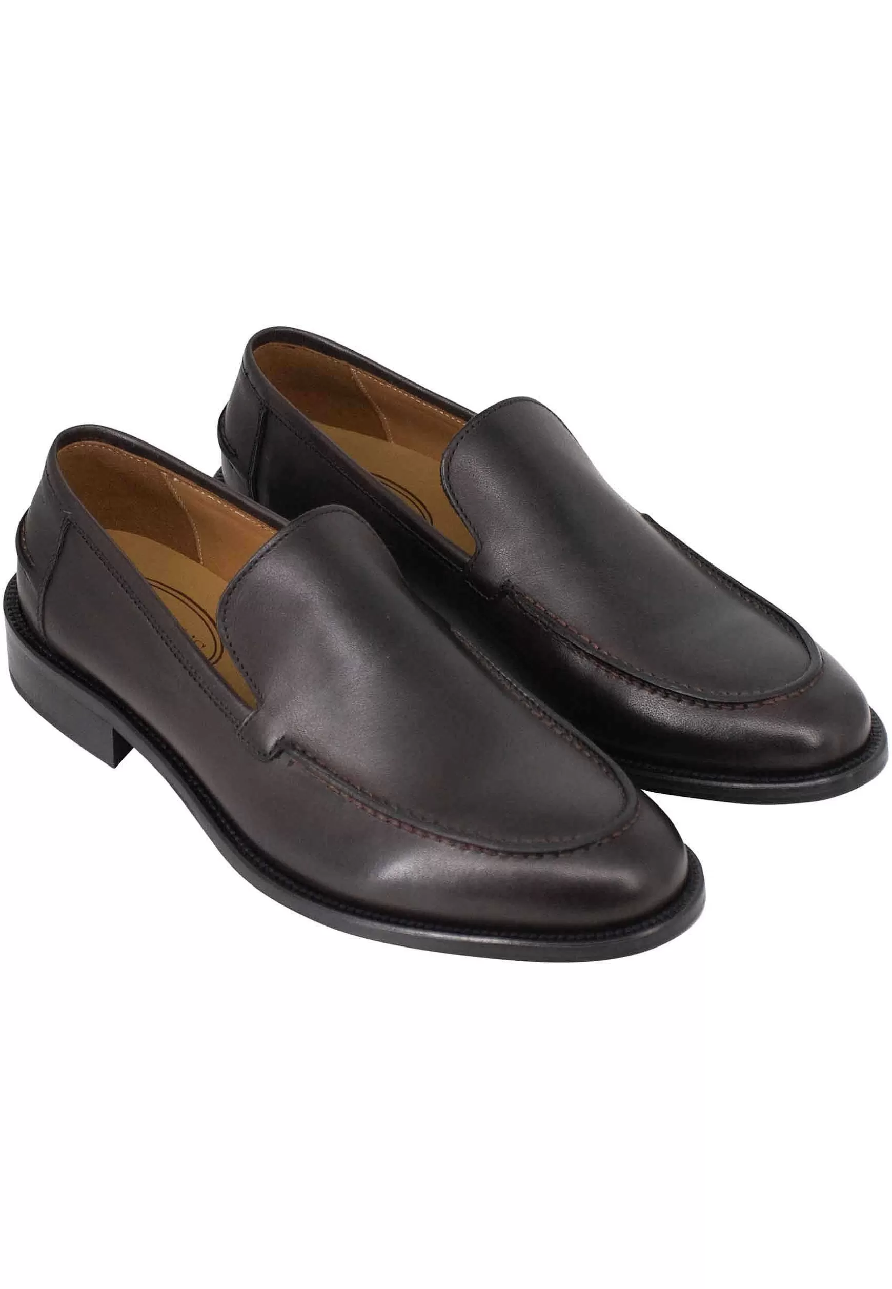 Mocassini Uomo In Pelle Opaca Testa Di Moro Con Suola In Cuoio Cucita*Rogal Best Sale