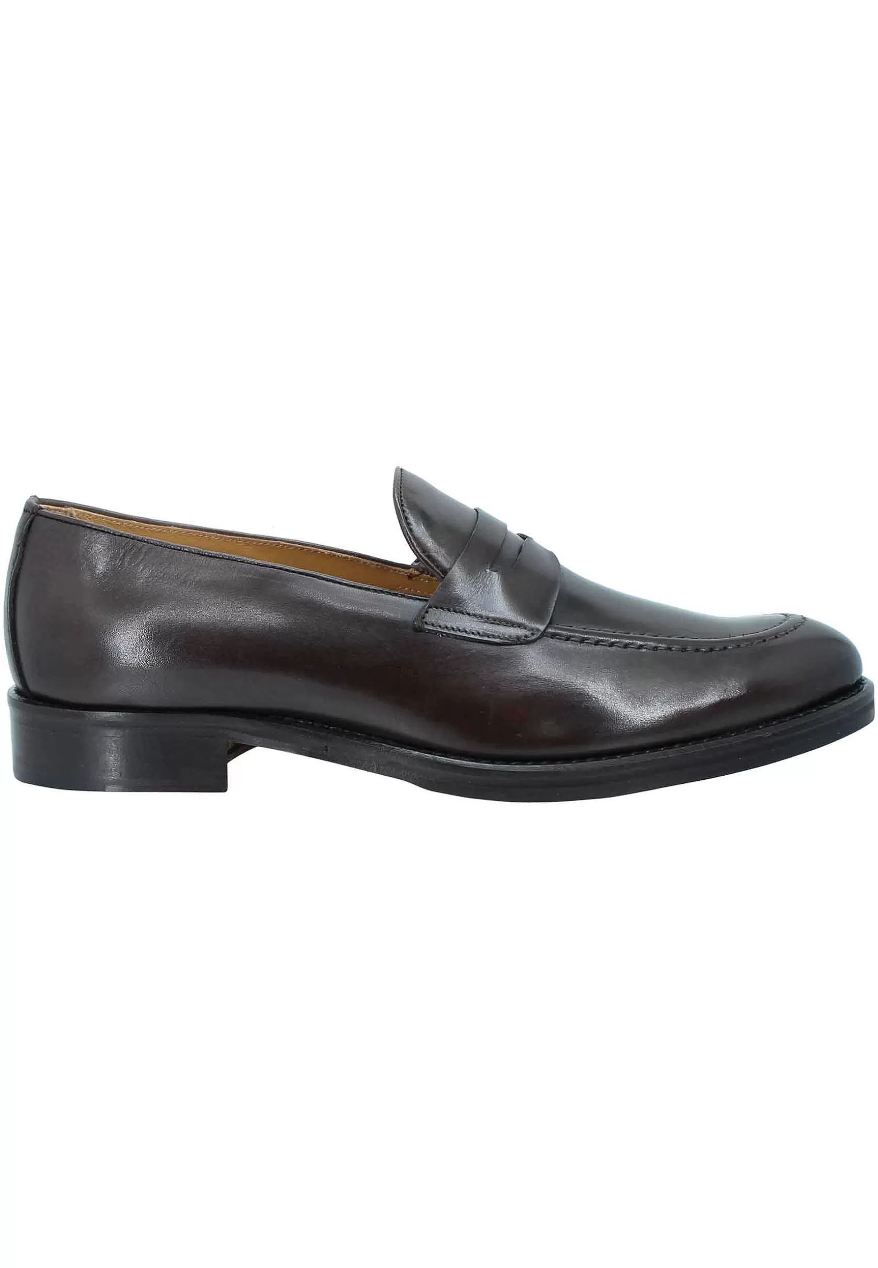 Mocassini Uomo In Pelle Testa Di Moro Con Punta Affusolata E Suola In Cuoio** Hot