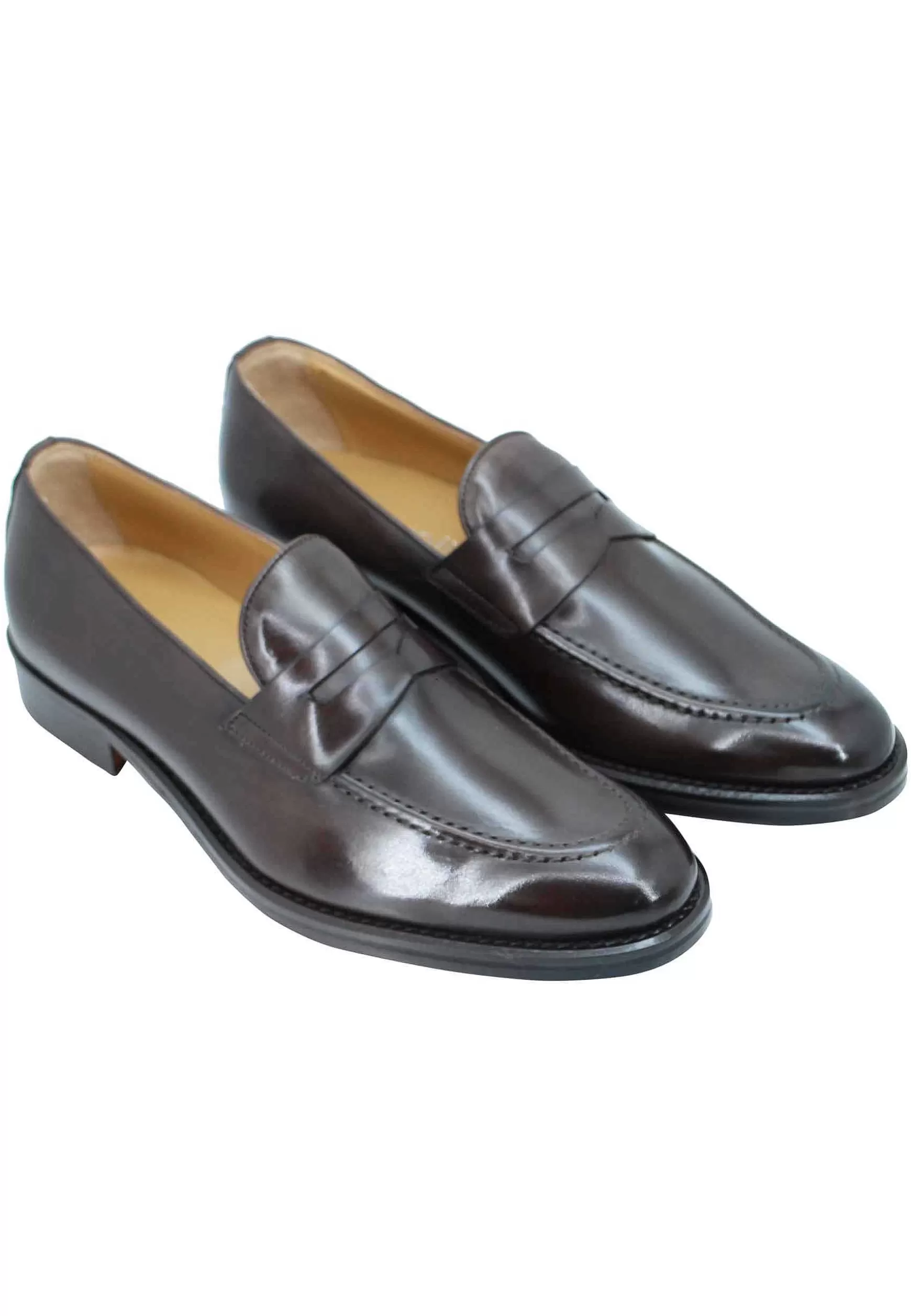 Mocassini Uomo In Pelle Testa Di Moro Con Punta Affusolata E Suola In Cuoio** Hot