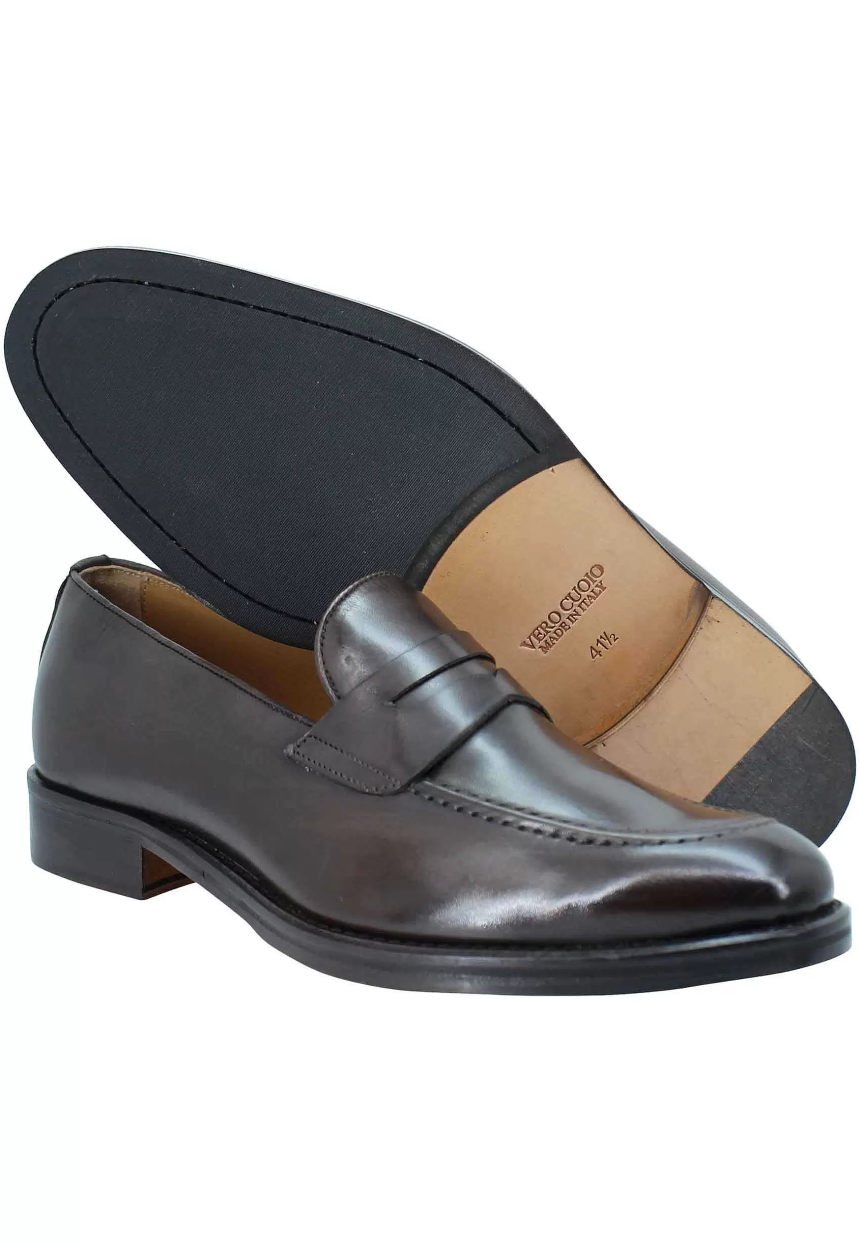 Mocassini Uomo In Pelle Testa Di Moro Con Punta Affusolata E Suola In Cuoio** Hot