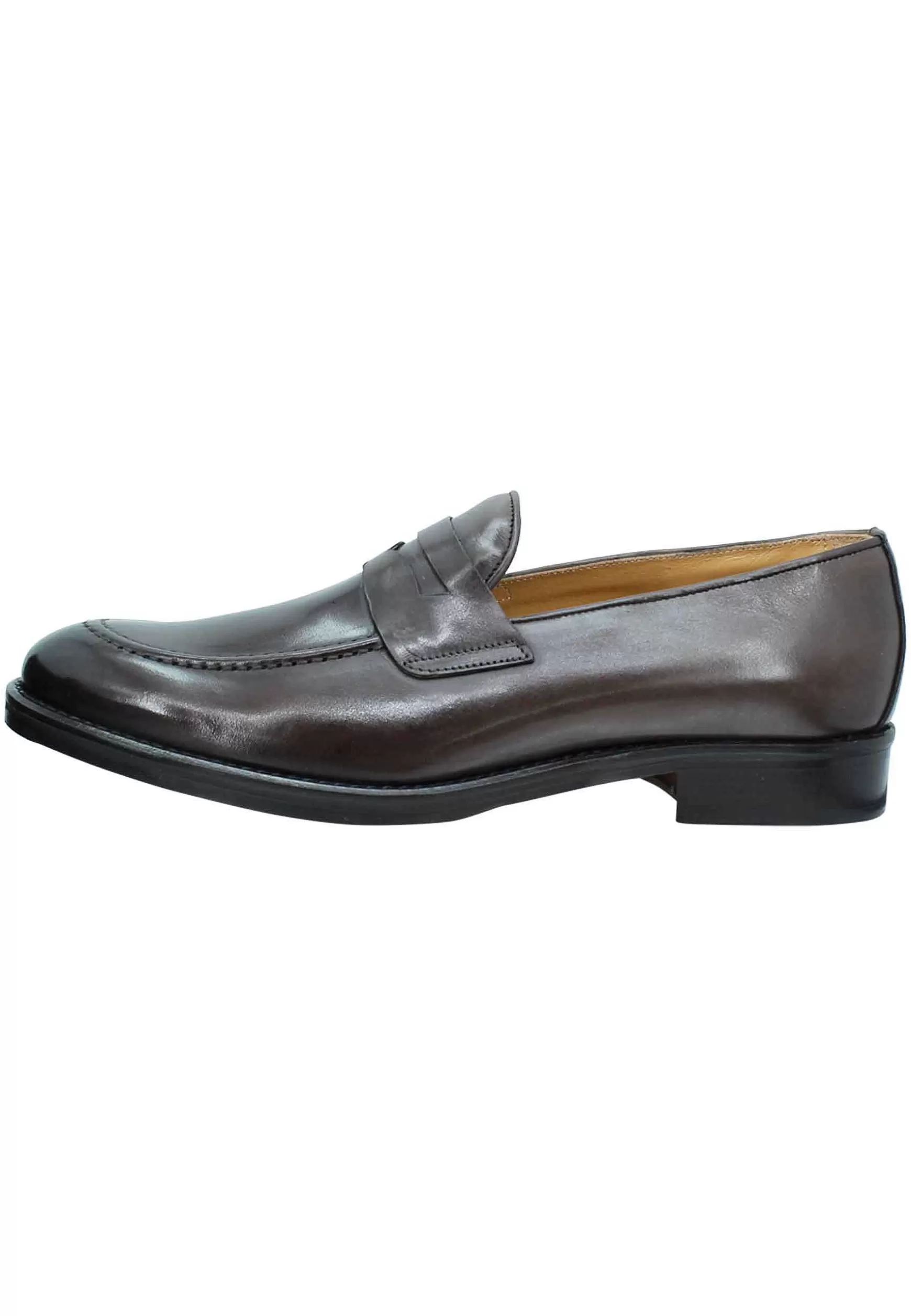Mocassini Uomo In Pelle Testa Di Moro Con Punta Affusolata E Suola In Cuoio** Hot