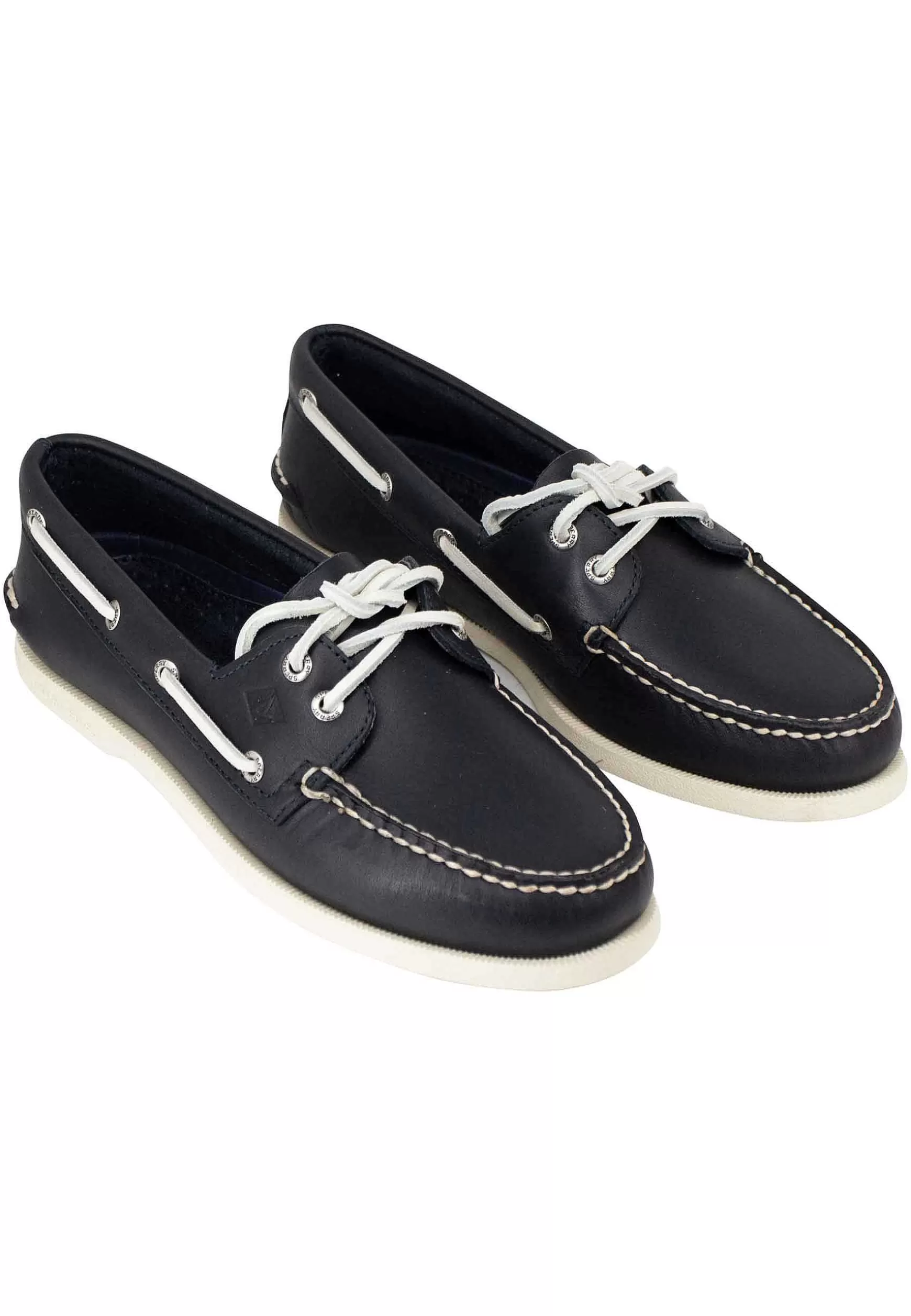 Mocassini Uomo Top Sider In Pelle Blu Con Lacci In Pelle E Suola In Gomma Bianca*Sperry Top Sider Store