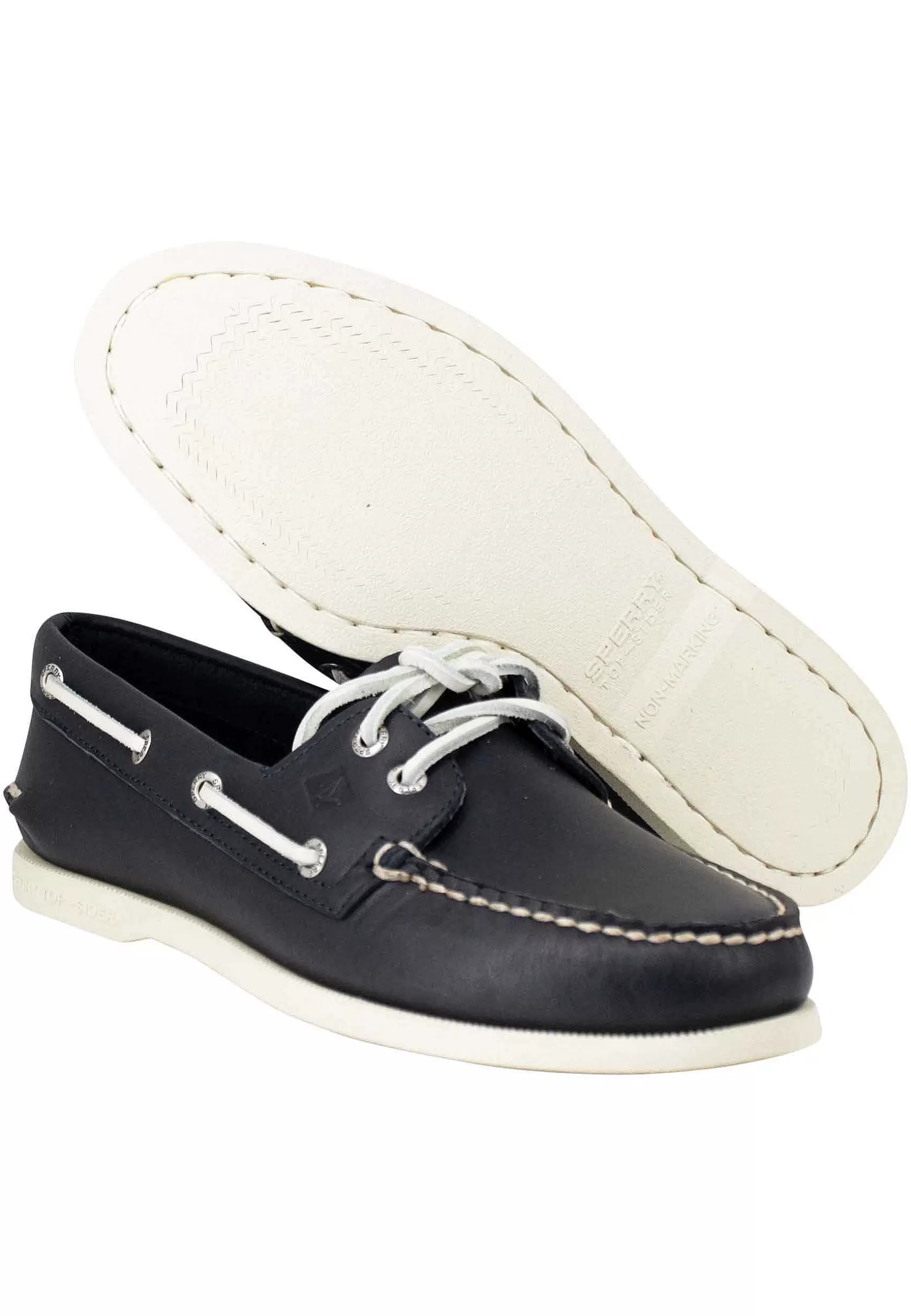 Mocassini Uomo Top Sider In Pelle Blu Con Lacci In Pelle E Suola In Gomma Bianca*Sperry Top Sider Store