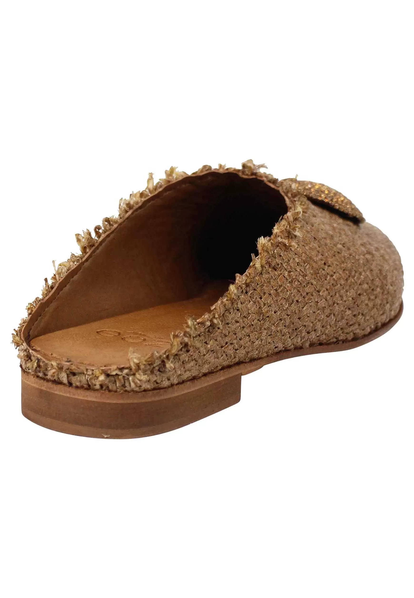 Mule Donna In Rafia Cuoio Con Accesorio E Tacco Basso*Zoe Fashion