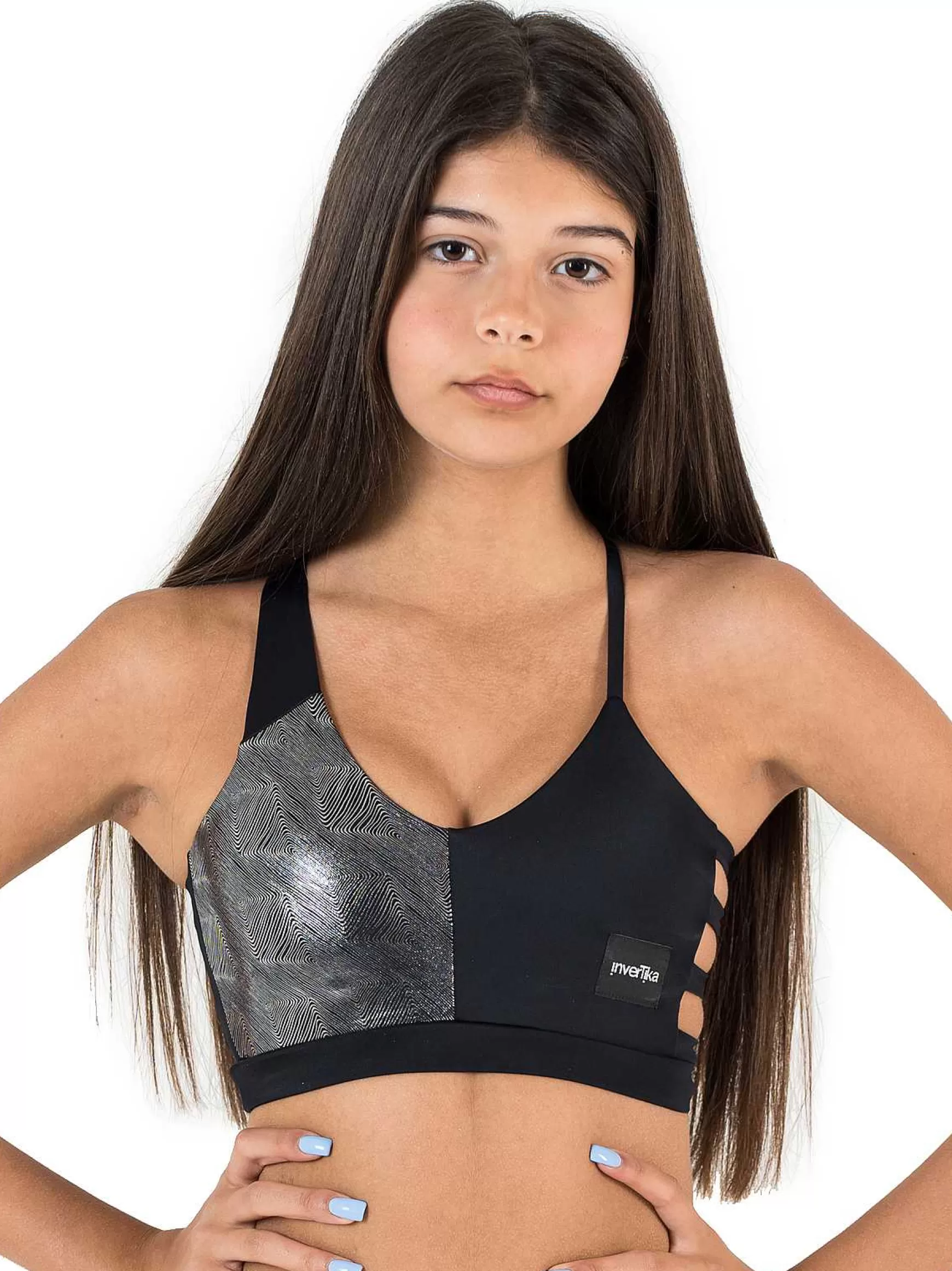Nika Top Bambina Nika Metallika Pole Dance In Lycra Nero E Argento*Invertika Online