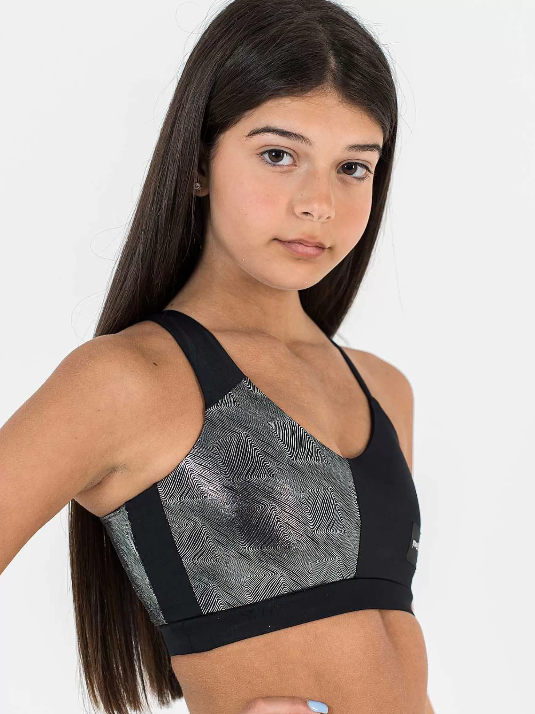Nika Top Bambina Nika Metallika Pole Dance In Lycra Nero E Argento*Invertika Online