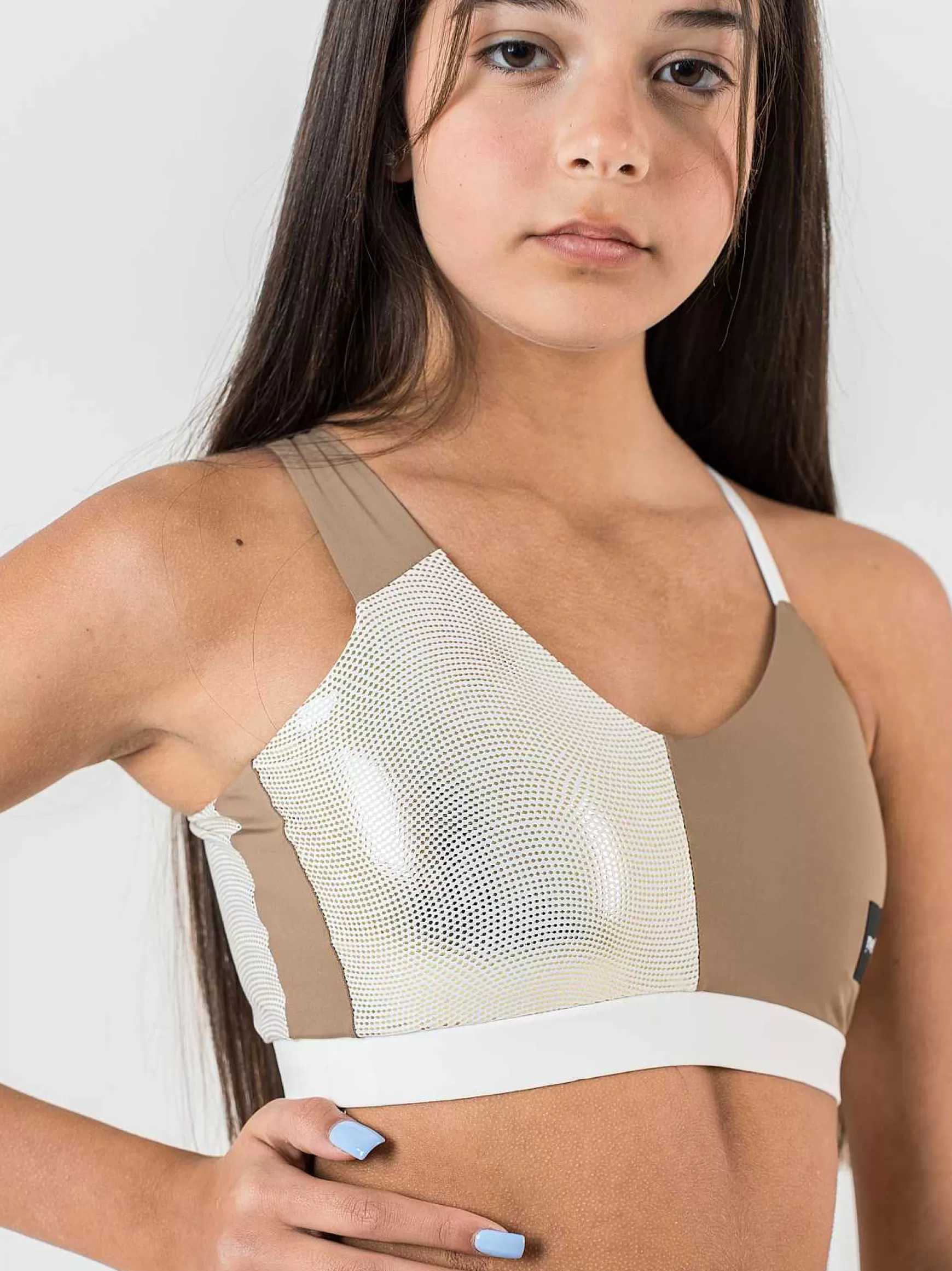 Nika Top Bambina Nika Vulcanika Pole Dance In Lycra Beige E Laminato Oro*Invertika Discount