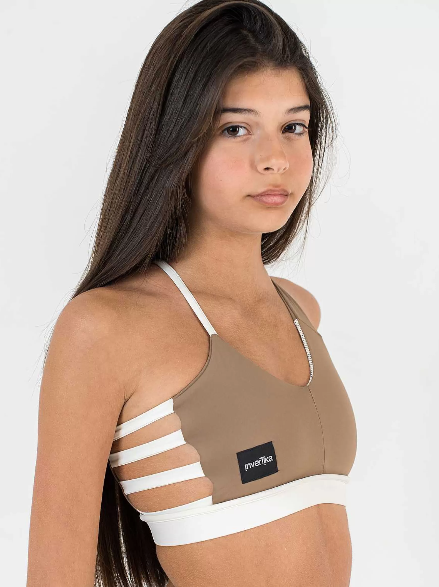 Nika Top Bambina Nika Vulcanika Pole Dance In Lycra Beige E Laminato Oro*Invertika Discount