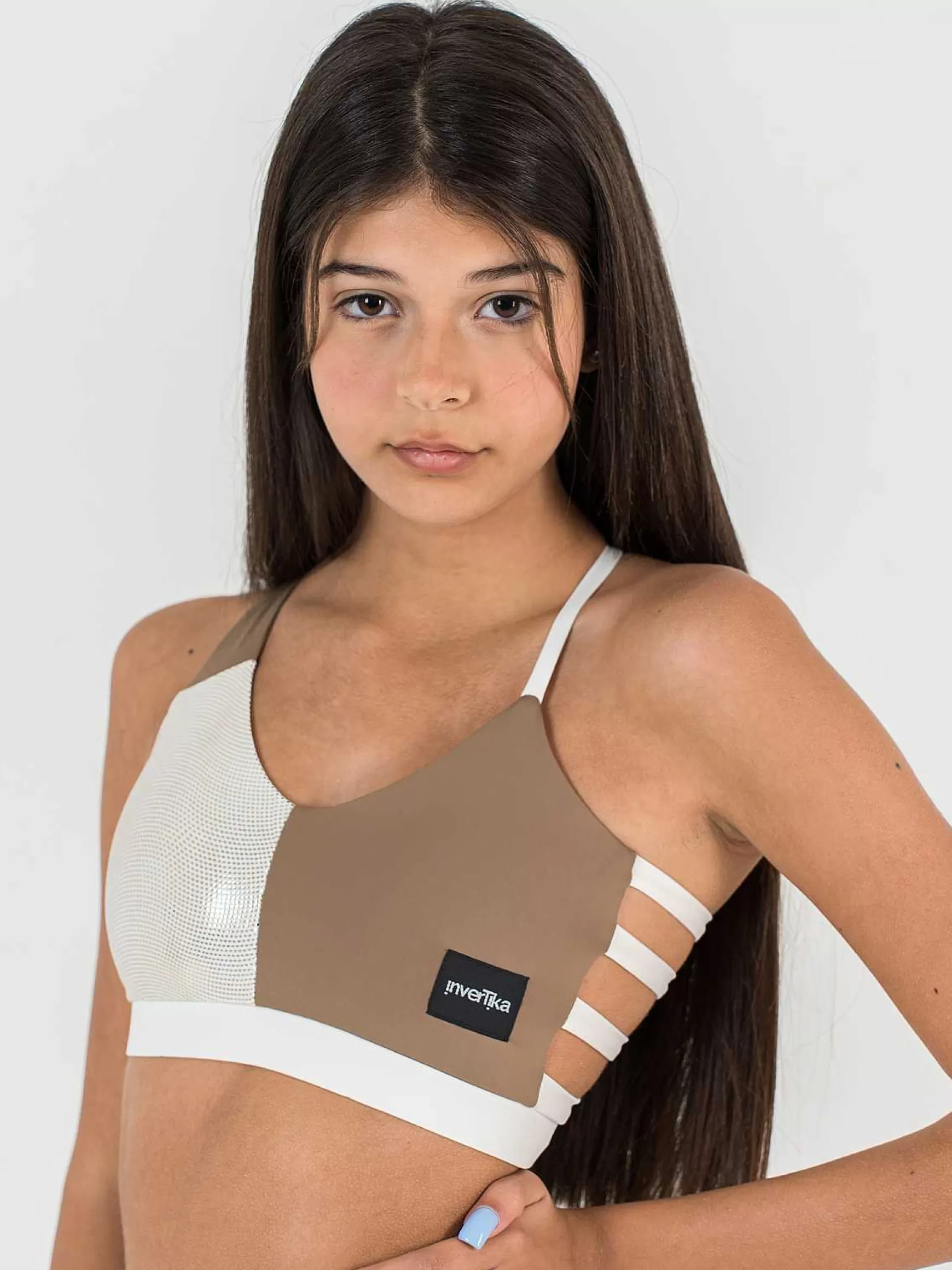 Nika Top Bambina Nika Vulcanika Pole Dance In Lycra Beige E Laminato Oro*Invertika Discount