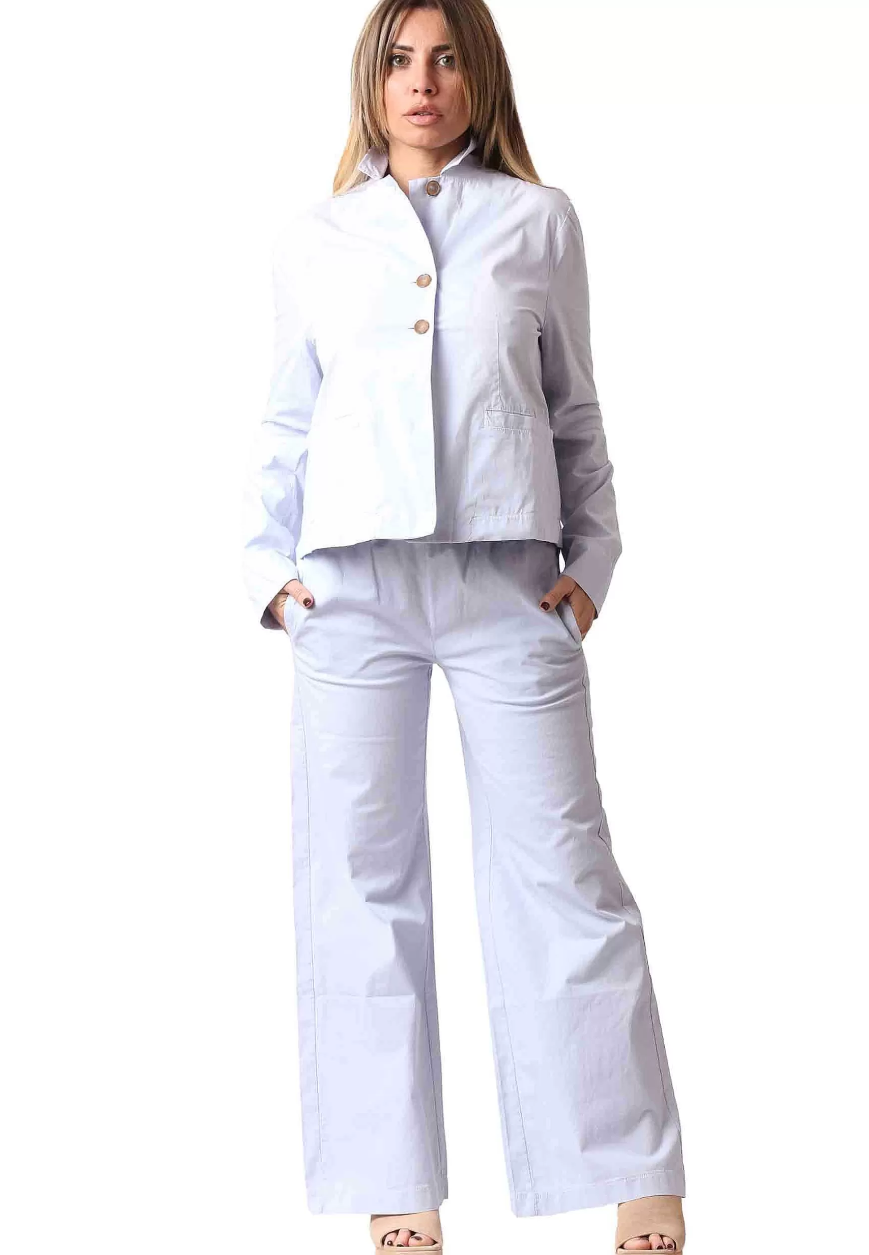 Pantalone Donna Palma In Cotone Azzurro Elastico In Vita*TreBarraBi Cheap