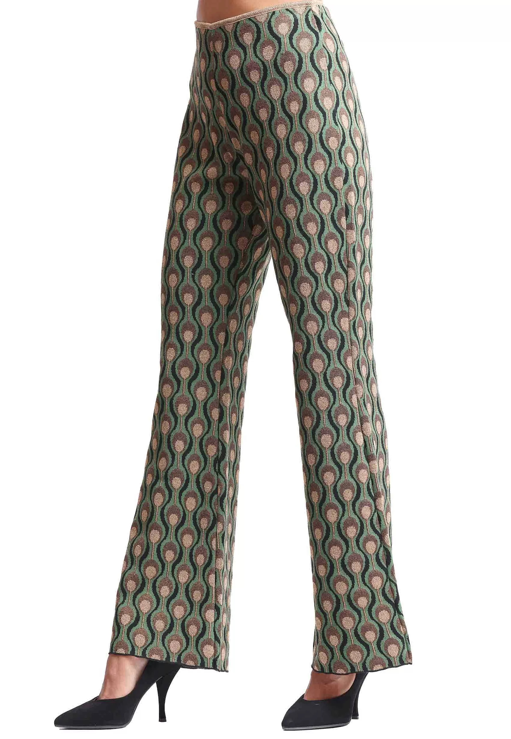 Pantaloni Donna Comfort In Tessuto Jacquard Elasticizzato Verde*Maliparmi Discount