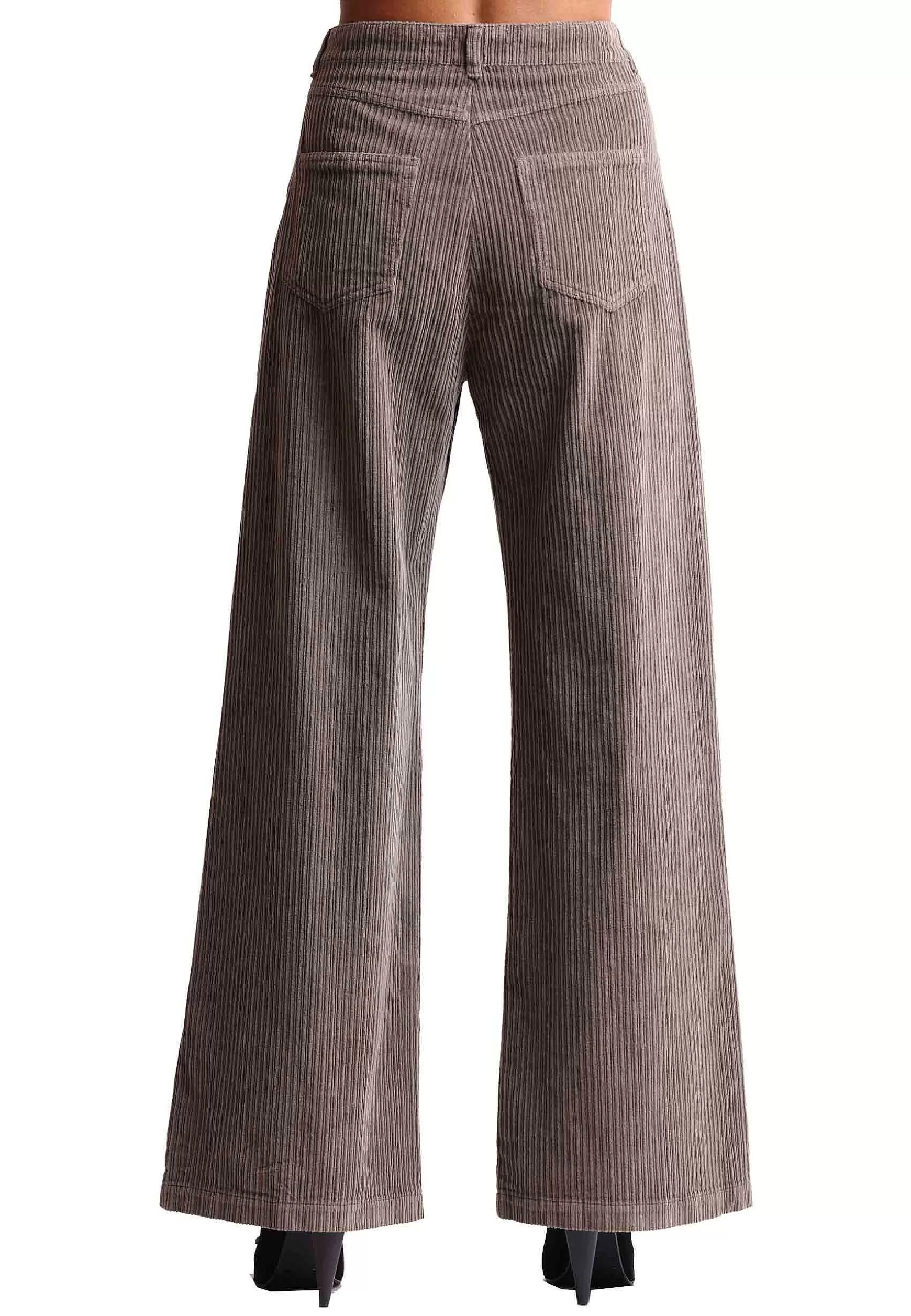 Pantaloni Donna Corduroy In Velluto Grigio Con Gamba Ampia*Maliparmi Store