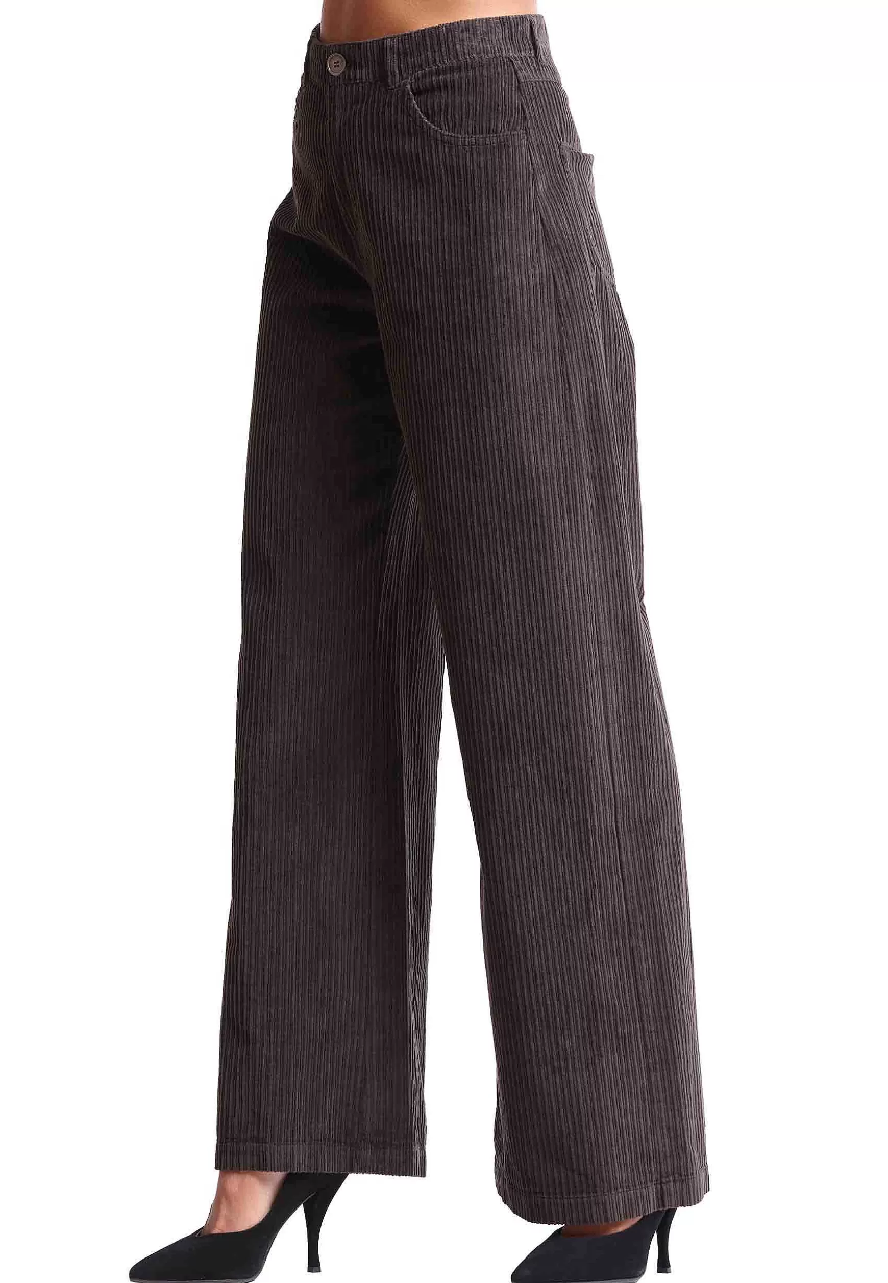 Pantaloni Donna Corduroy In Velluto Marrone Con Gamba Ampia*Maliparmi Discount