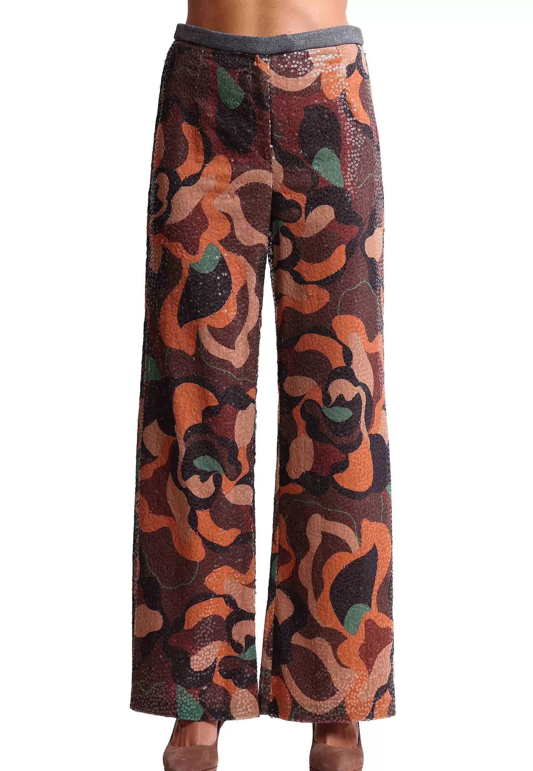 Pantaloni Donna Craved In Tessuto Con Paillettes Arancio Multicolor*Maliparmi New