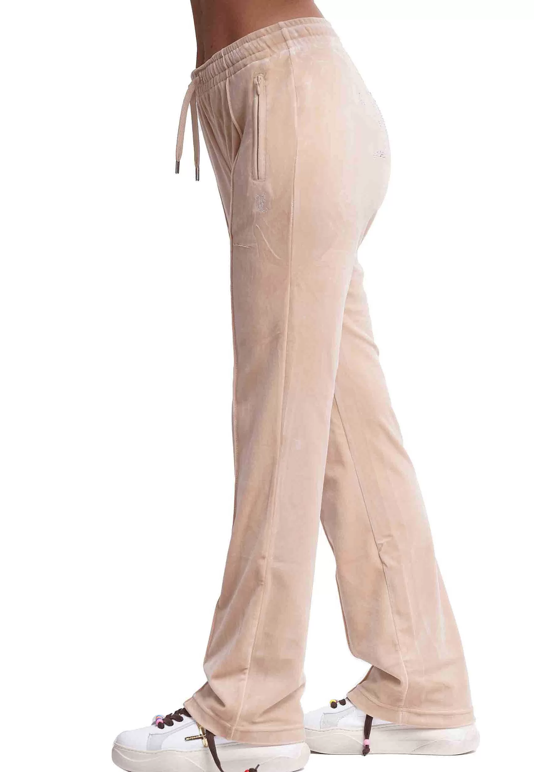 Pantaloni Donna Diamond In Velluto Beige Con Strass*Juicy Couture Cheap