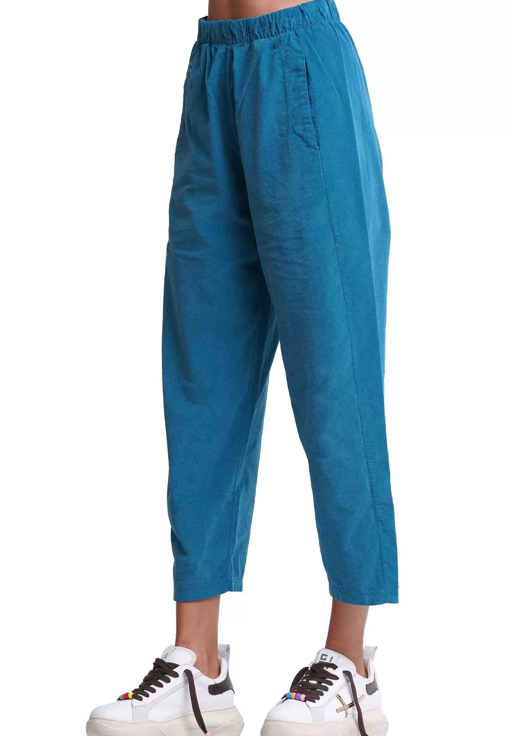 Pantaloni Donna In Cotone Blu*TreBarraBi Outlet