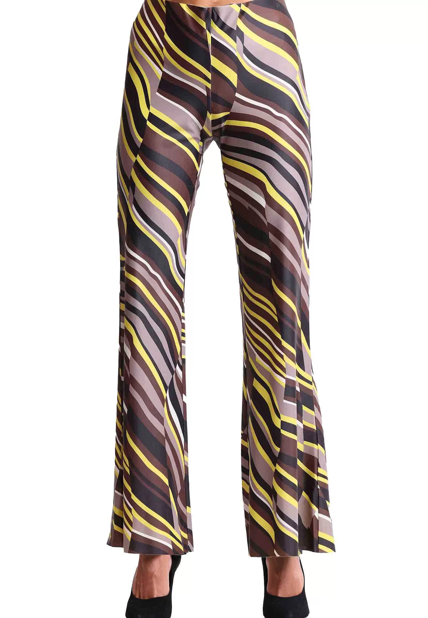 Pantaloni Donna Lyrical Stripes In Tessuto Marrone E Giallo A Righe*Maliparmi Hot