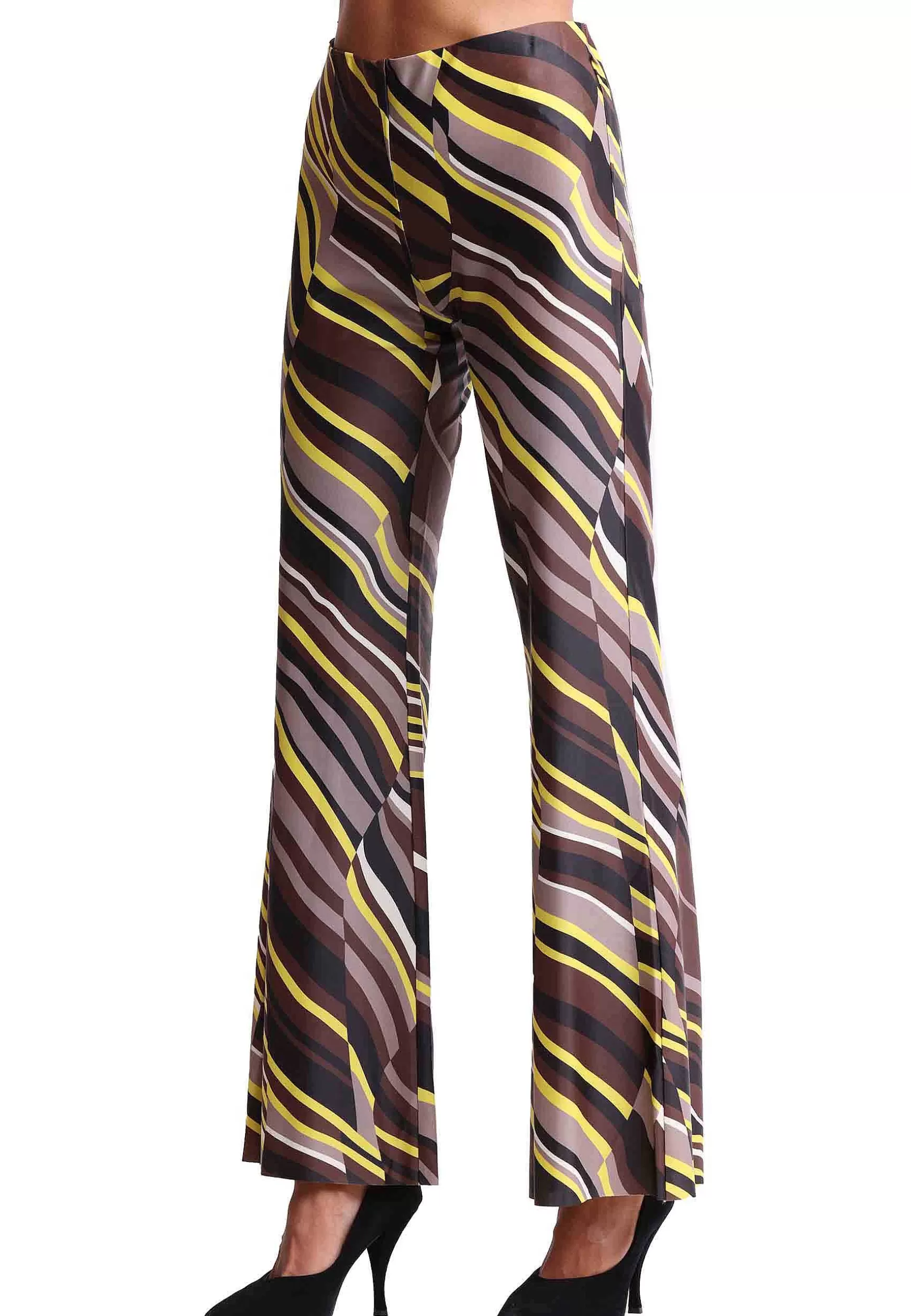 Pantaloni Donna Lyrical Stripes In Tessuto Marrone E Giallo A Righe*Maliparmi Hot