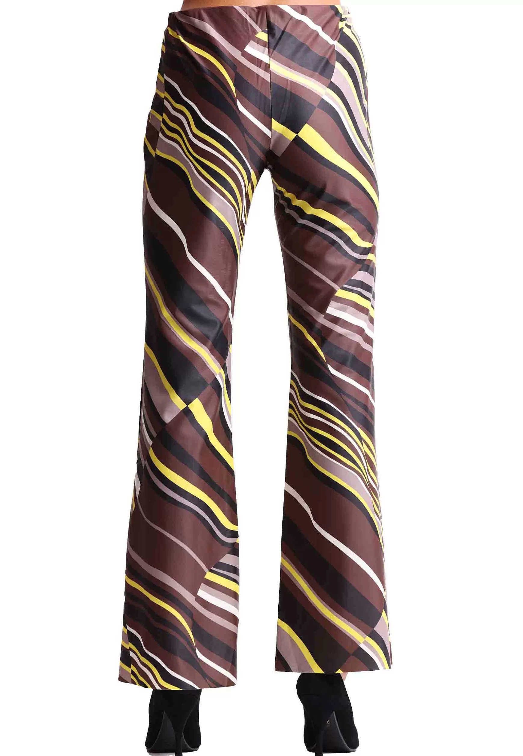 Pantaloni Donna Lyrical Stripes In Tessuto Marrone E Giallo A Righe*Maliparmi Hot