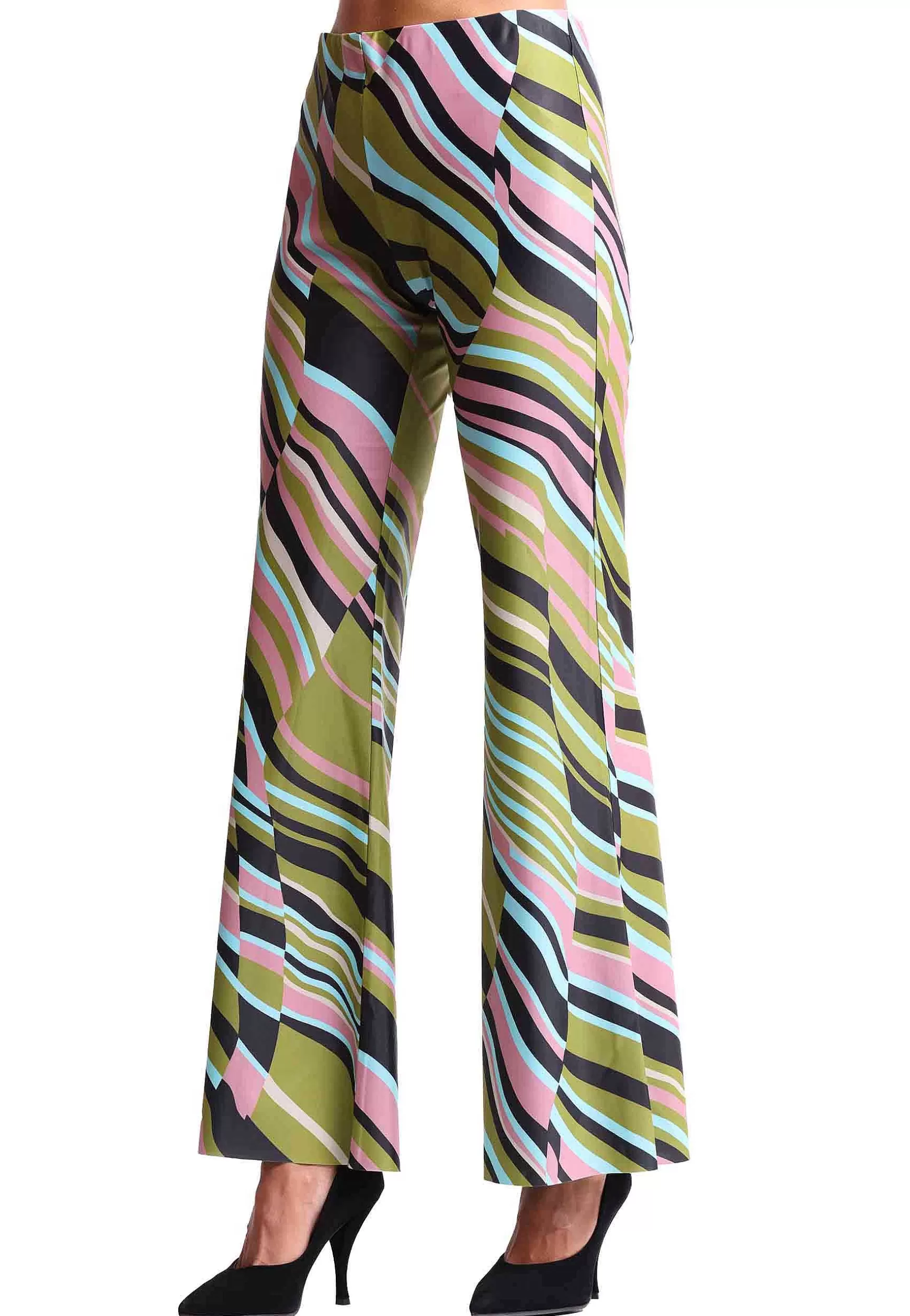 Pantaloni Donna Lyrical Stripes In Tessuto Verde E Rosa A Righe*Maliparmi Cheap