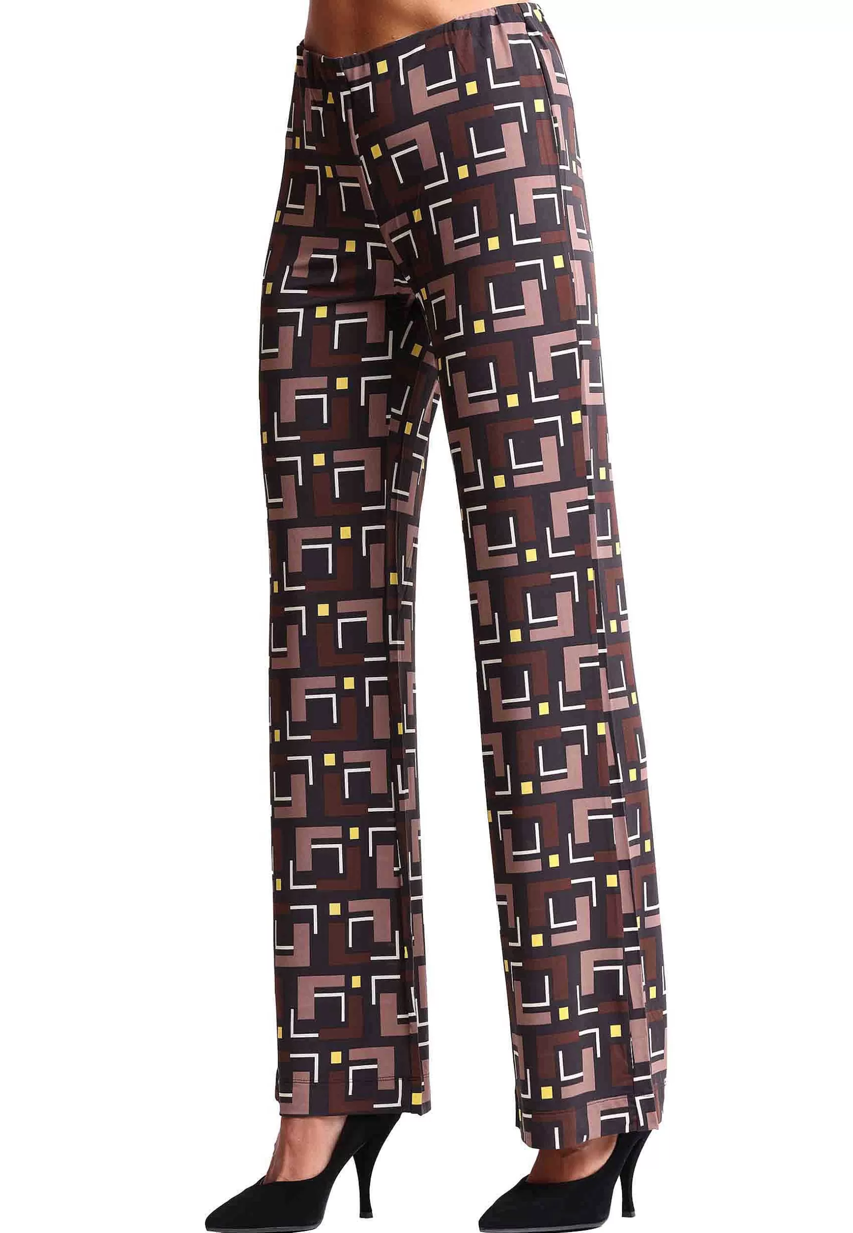 Pantaloni Donna Melody Print In Jersey Nero E Beige*Maliparmi Fashion