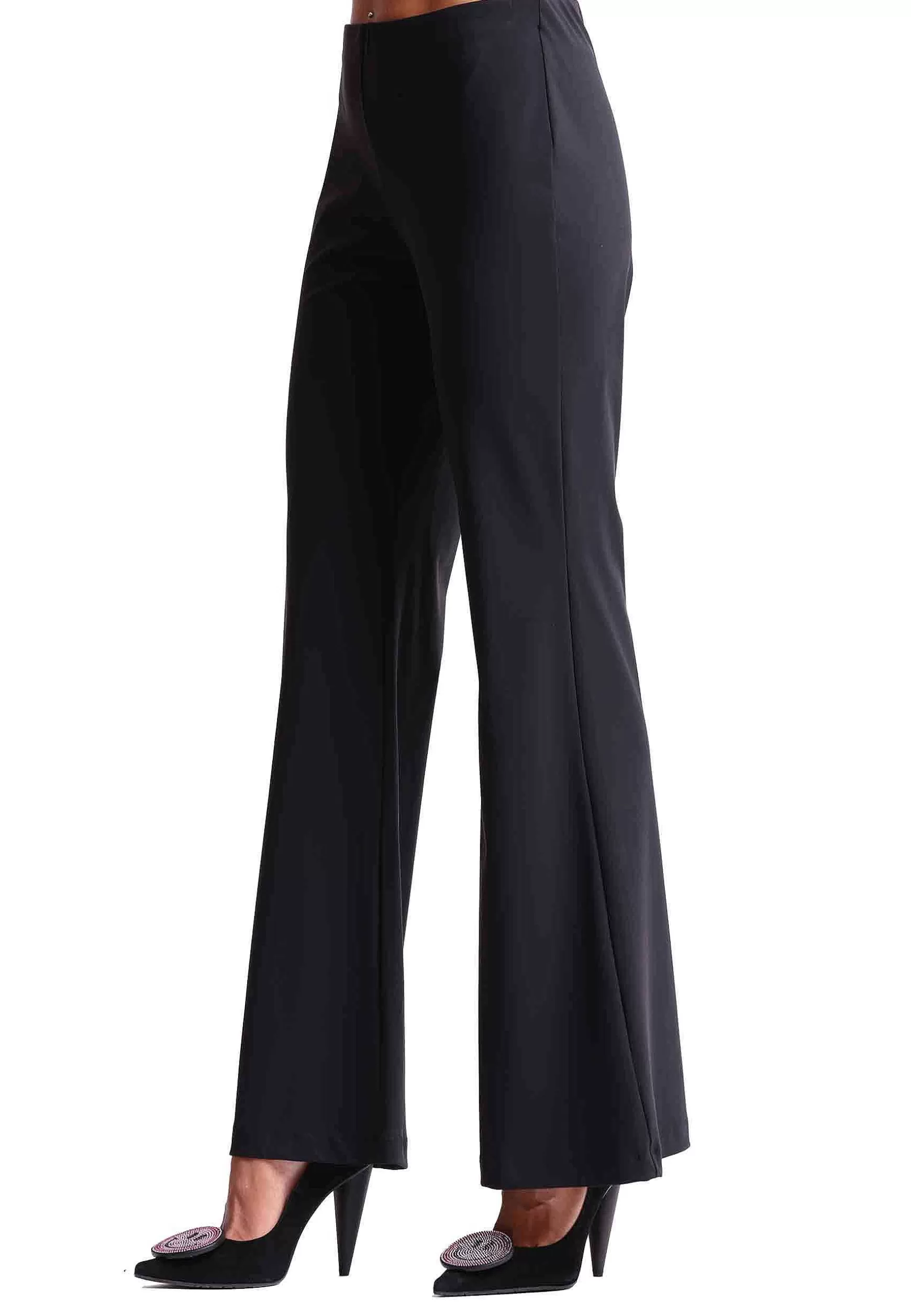 Pantaloni Donna Soft In Jersey Nero Con Gamba Svasata*Maliparmi Shop