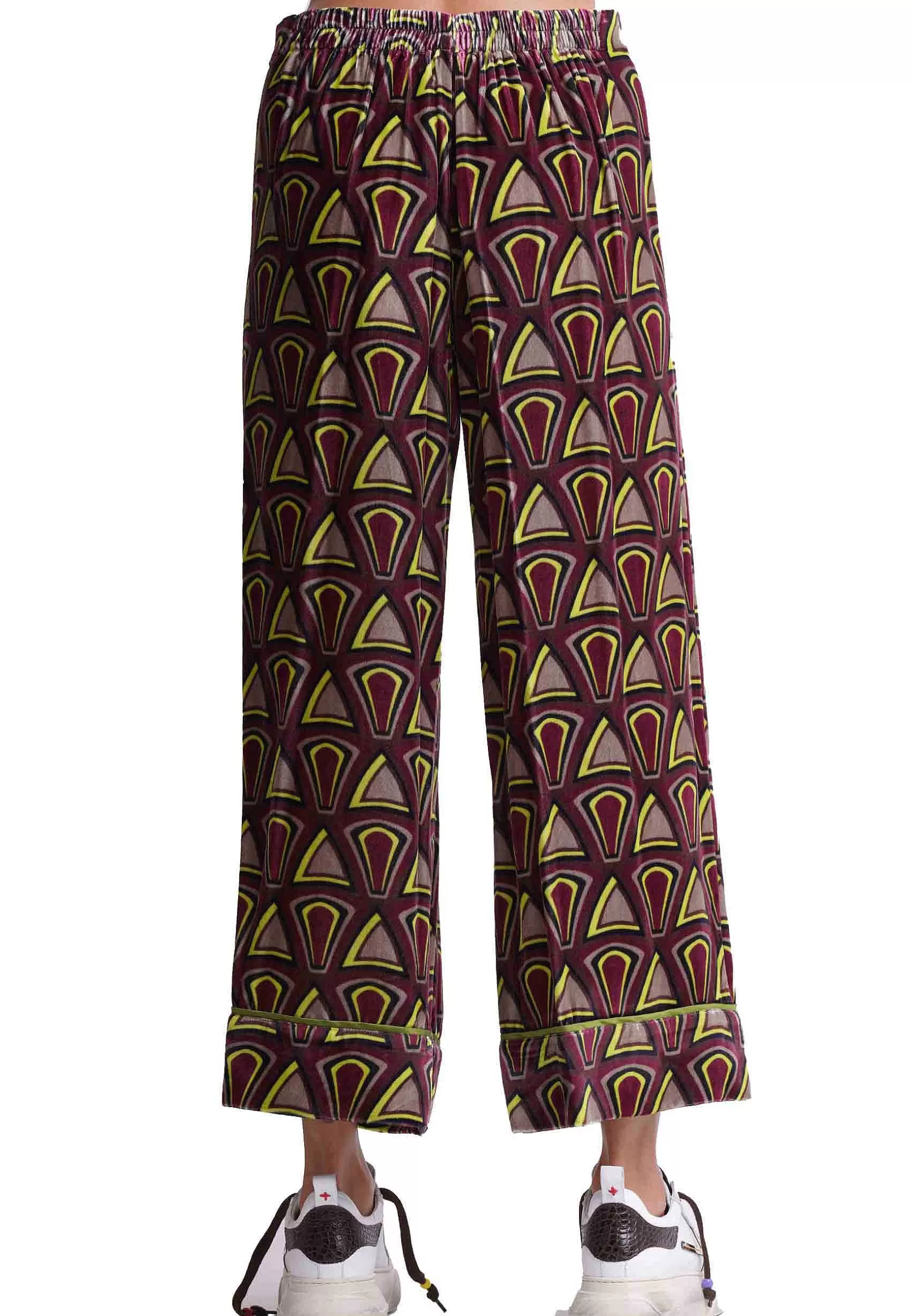 Pantaloni Donna Velvet Print In Velluto Stampato Nero Con Gamba Larga*Maliparmi Clearance