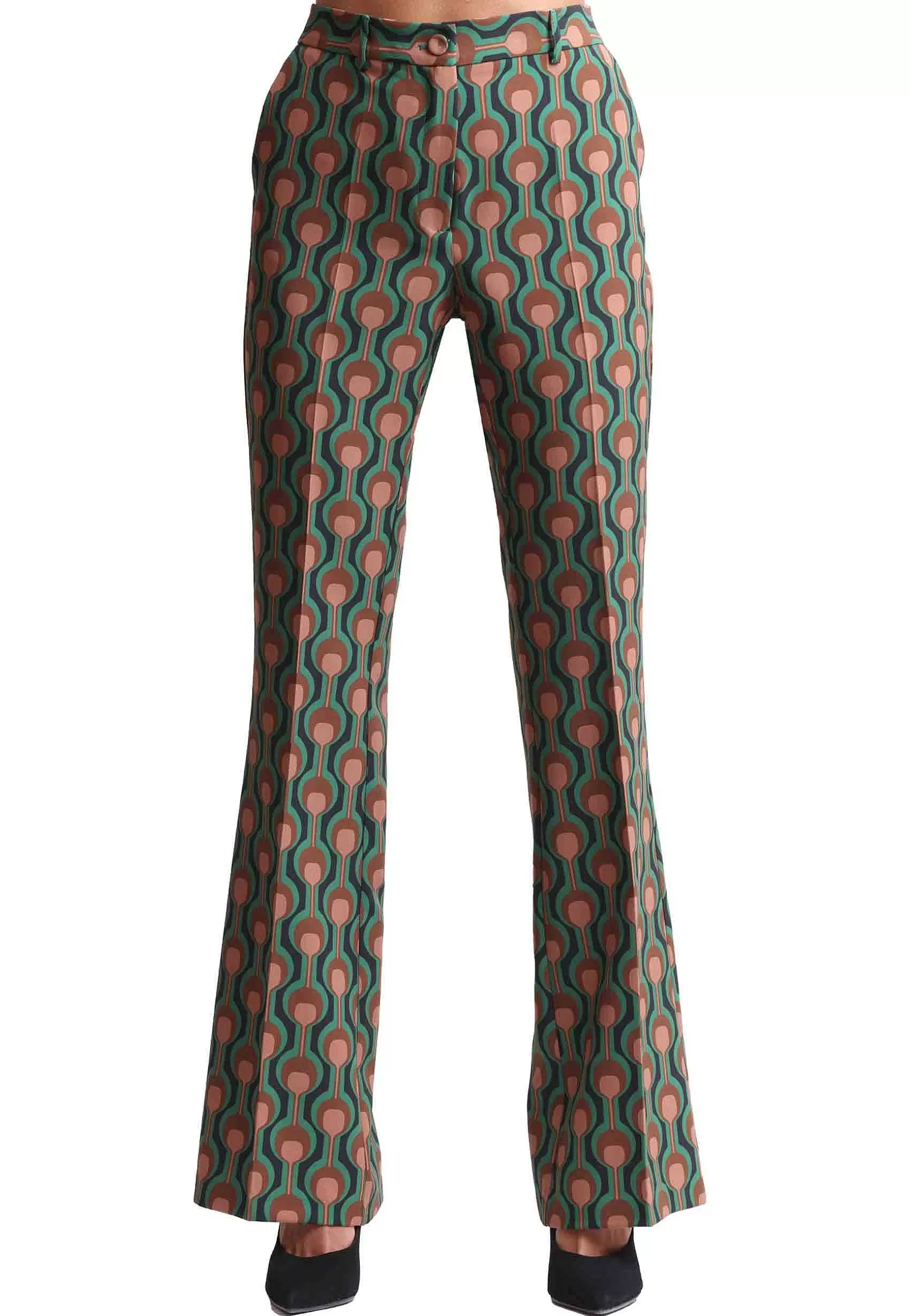 Pantoloni Donna Frieze In Cady Verde E Naturale Con Gamba Svasata*Maliparmi Online