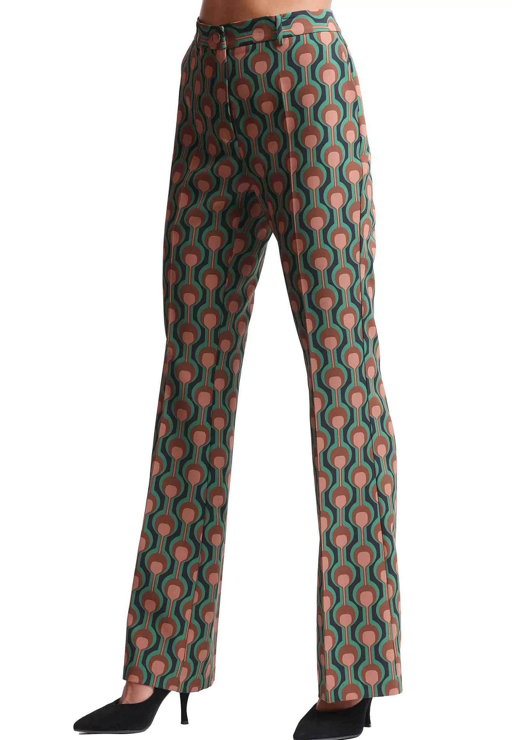 Pantoloni Donna Frieze In Cady Verde E Naturale Con Gamba Svasata*Maliparmi Online