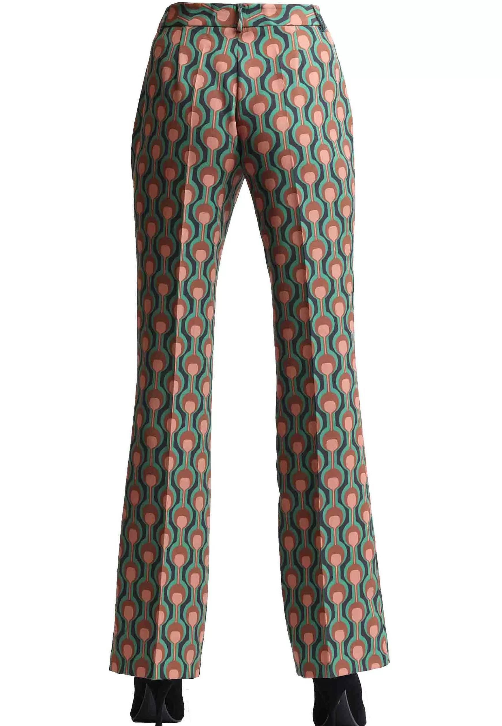 Pantoloni Donna Frieze In Cady Verde E Naturale Con Gamba Svasata*Maliparmi Online