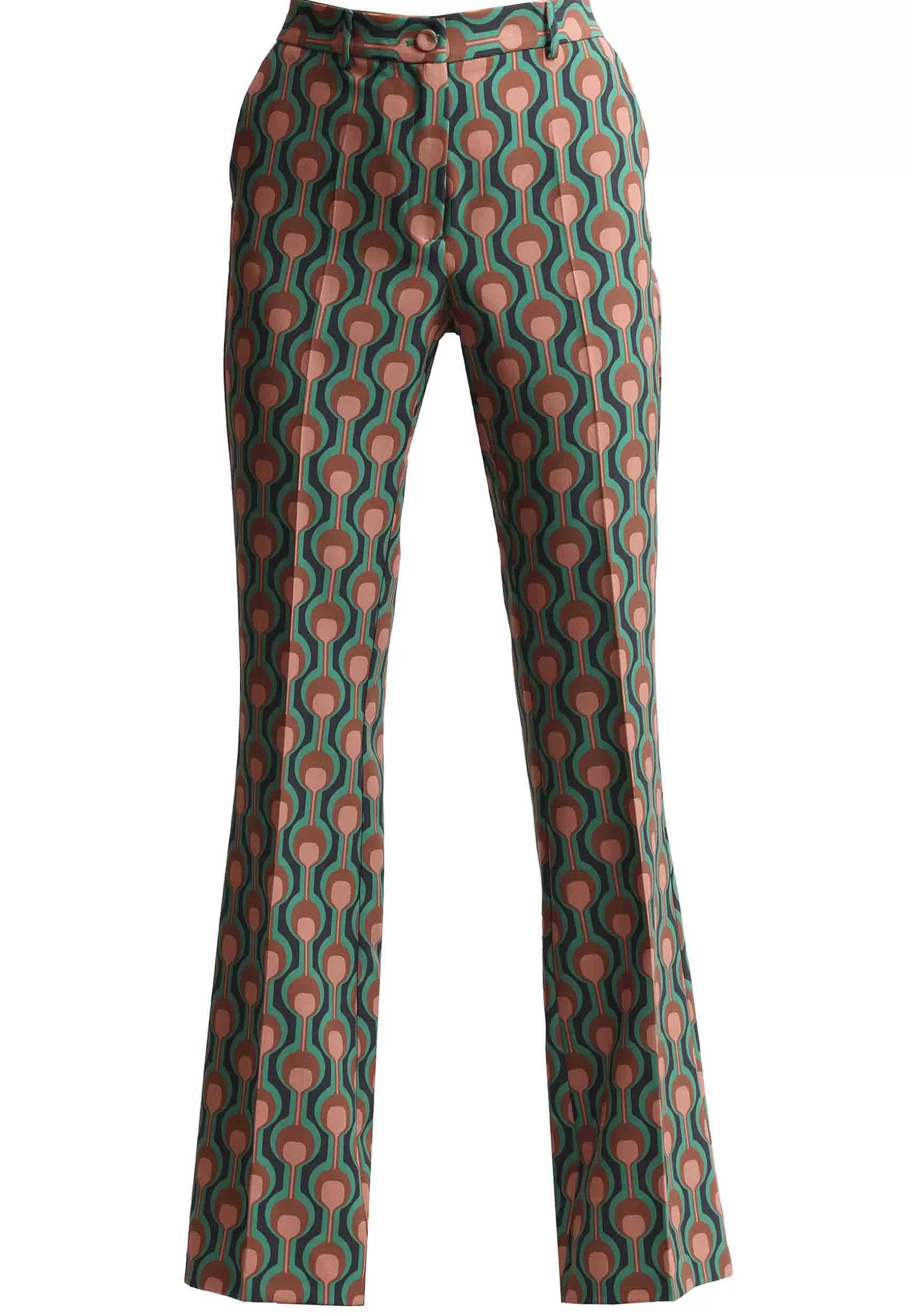 Pantoloni Donna Frieze In Cady Verde E Naturale Con Gamba Svasata*Maliparmi Online