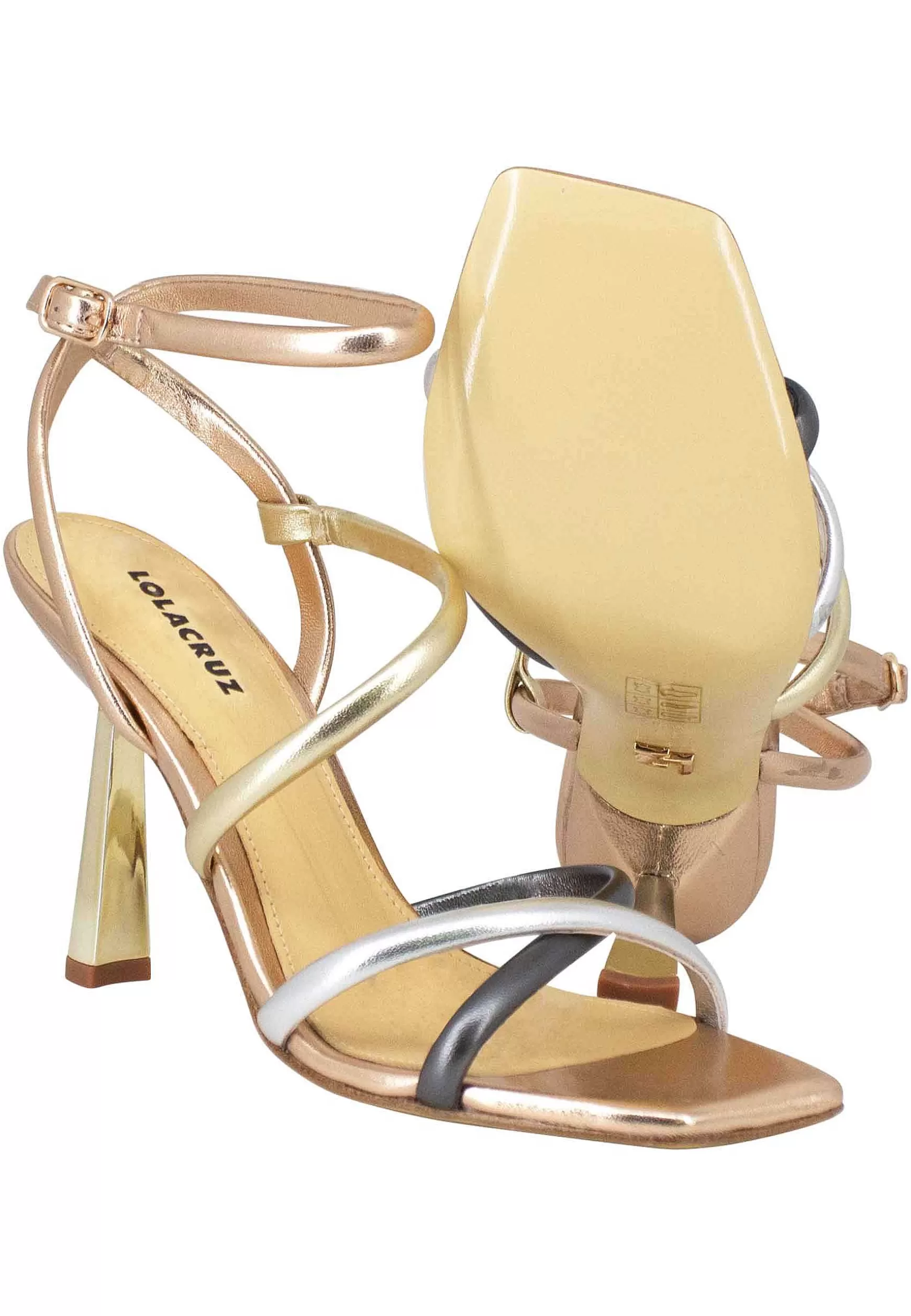 Piemonte Sandali Donna In Pelle Laminata Rame Con Tacco Alto E Punta Quadra*Lola Cruz Discount