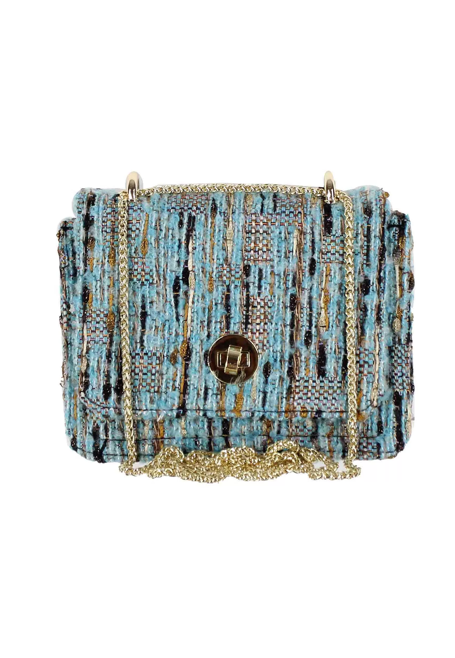 Pochette Donna In Lana Azzurra A Fantasia Con Tracolla In Catena*Kassiopea Online