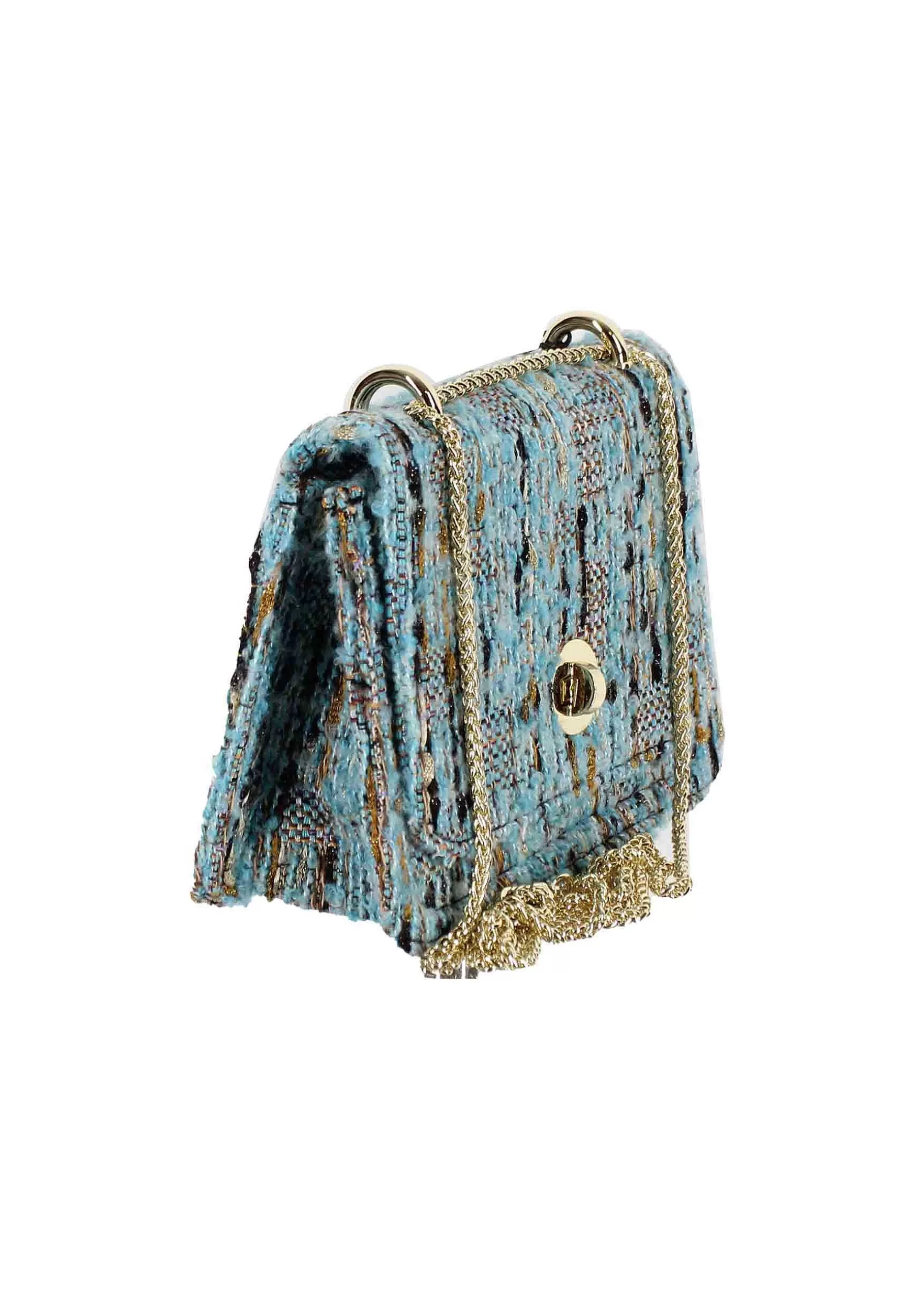 Pochette Donna In Lana Azzurra A Fantasia Con Tracolla In Catena*Kassiopea Online