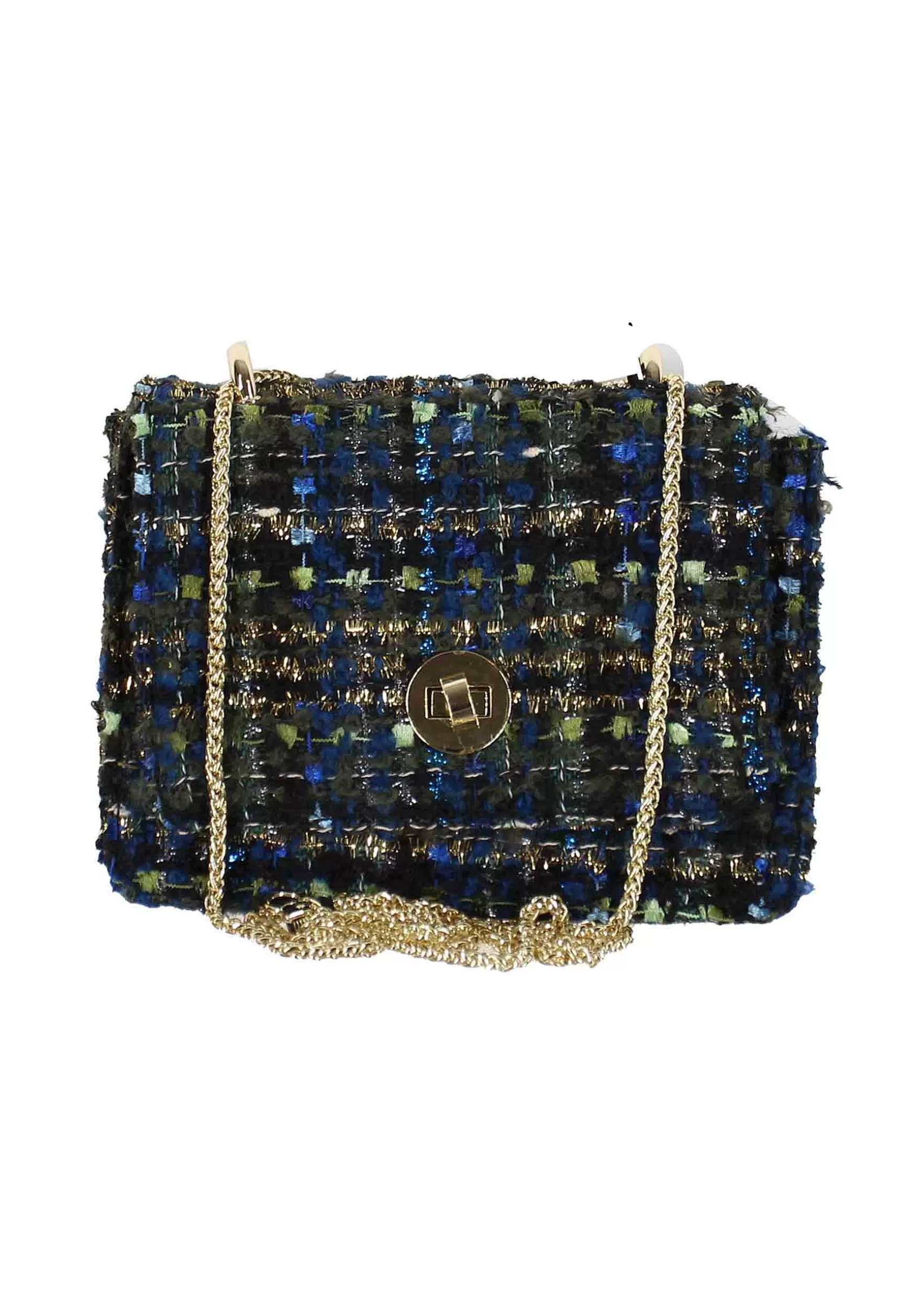 Pochette Donna In Lana Blu A Fantasia Con Tracolla In Catena*Kassiopea Hot